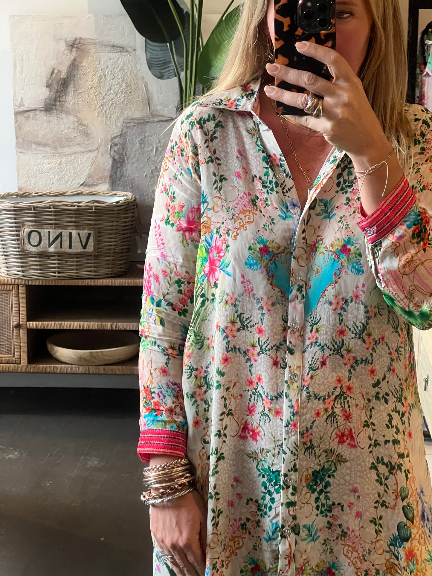 Slinky Floral Resort Shirt Dress