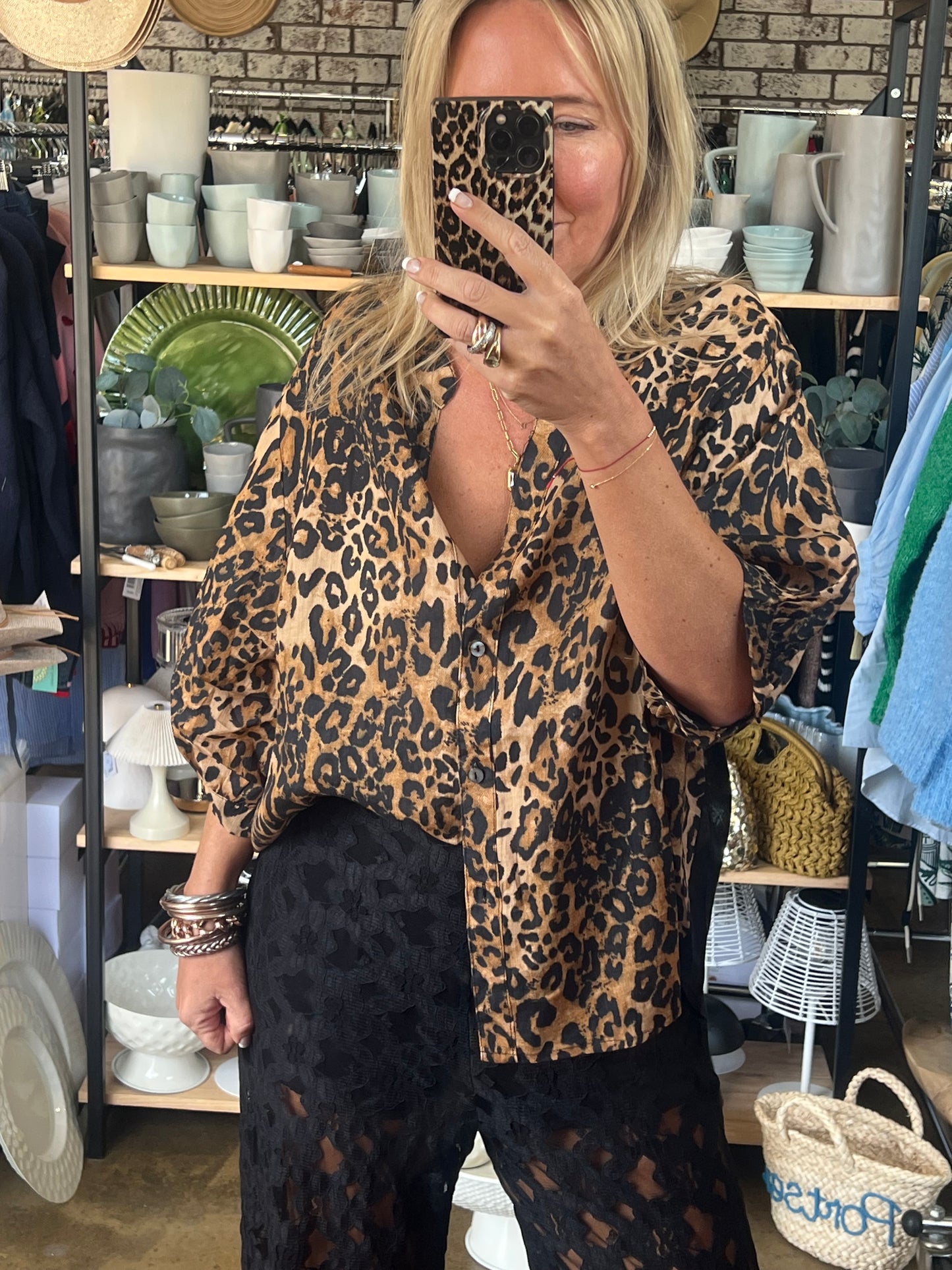 Fine Linen Shirt Travel Top - leopard