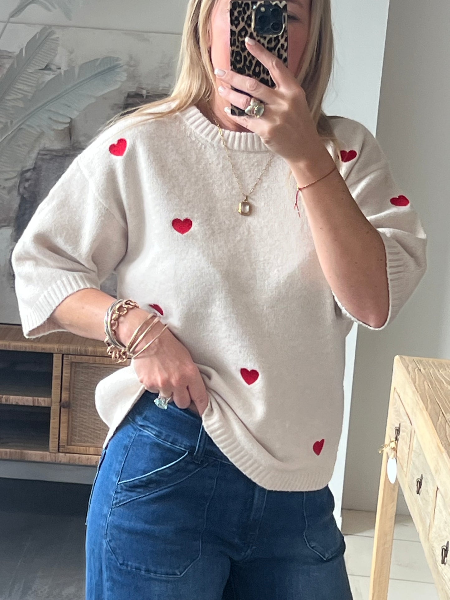 Heart Knit 3/4 Sleeve Top