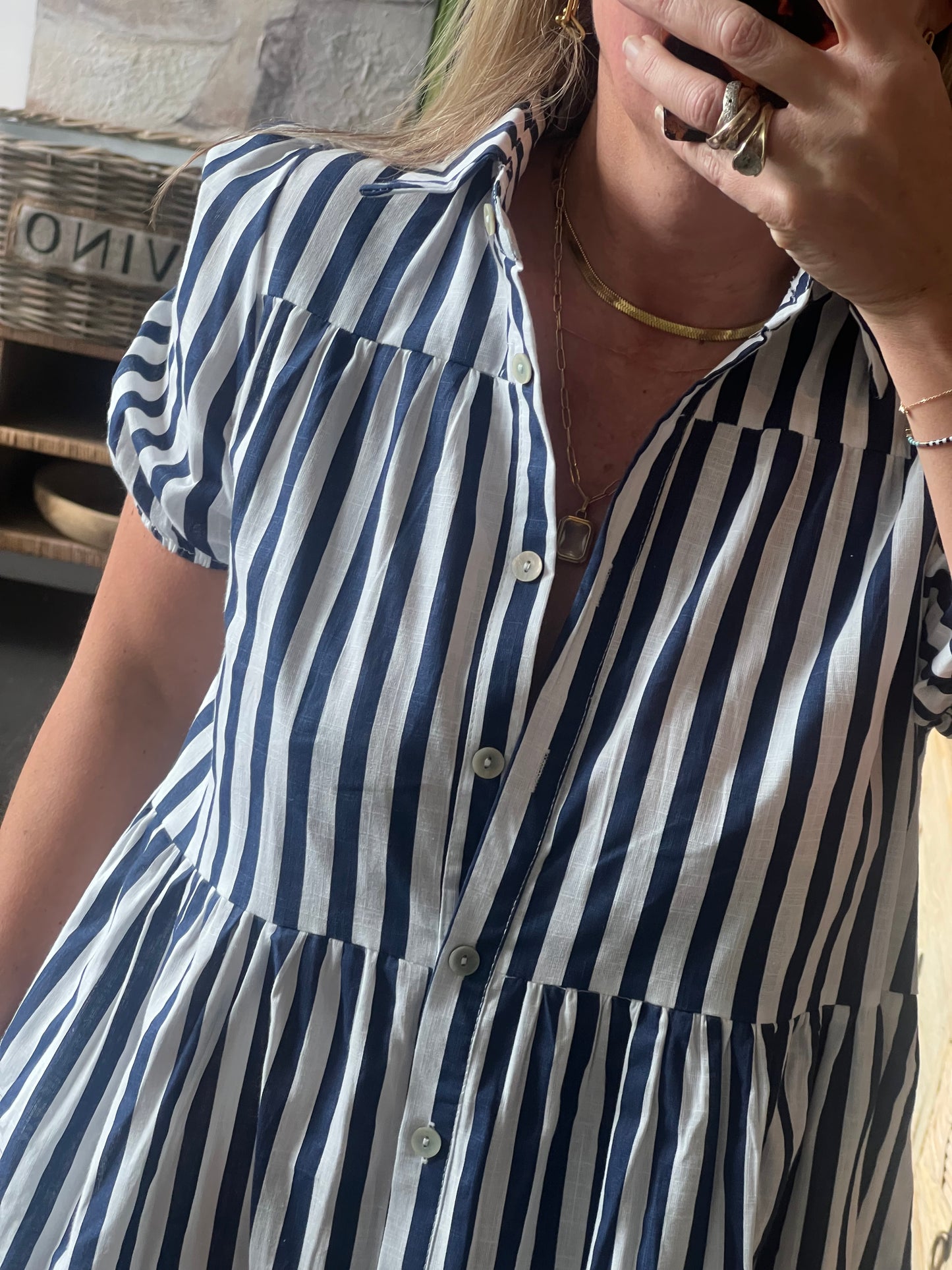Rock Pools Vacation Dress - Navy Stripe