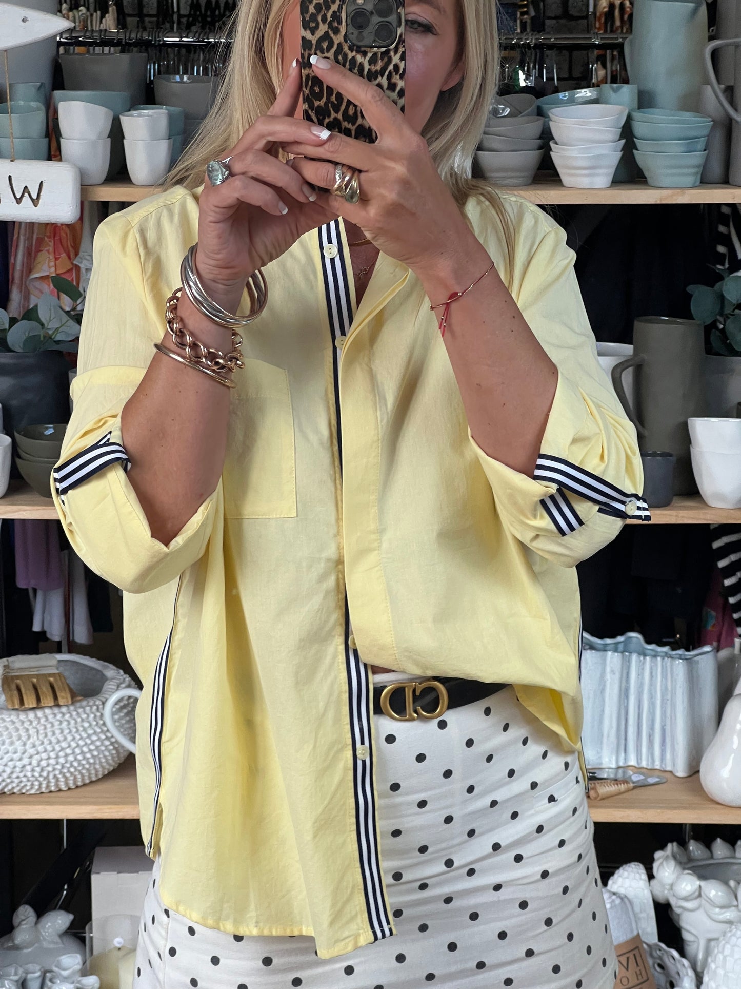 Racer Stripe Cotton Shirt - butter yellow