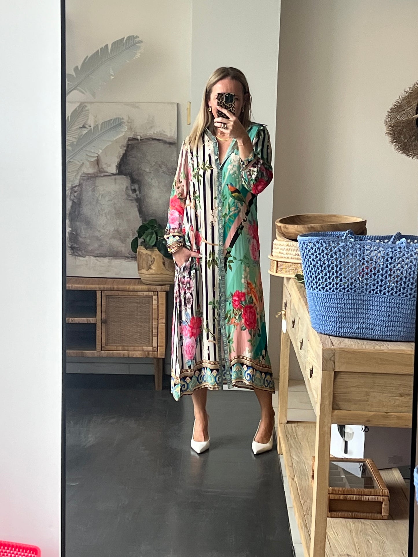 Slinky Resort Shirt Dress - aqua