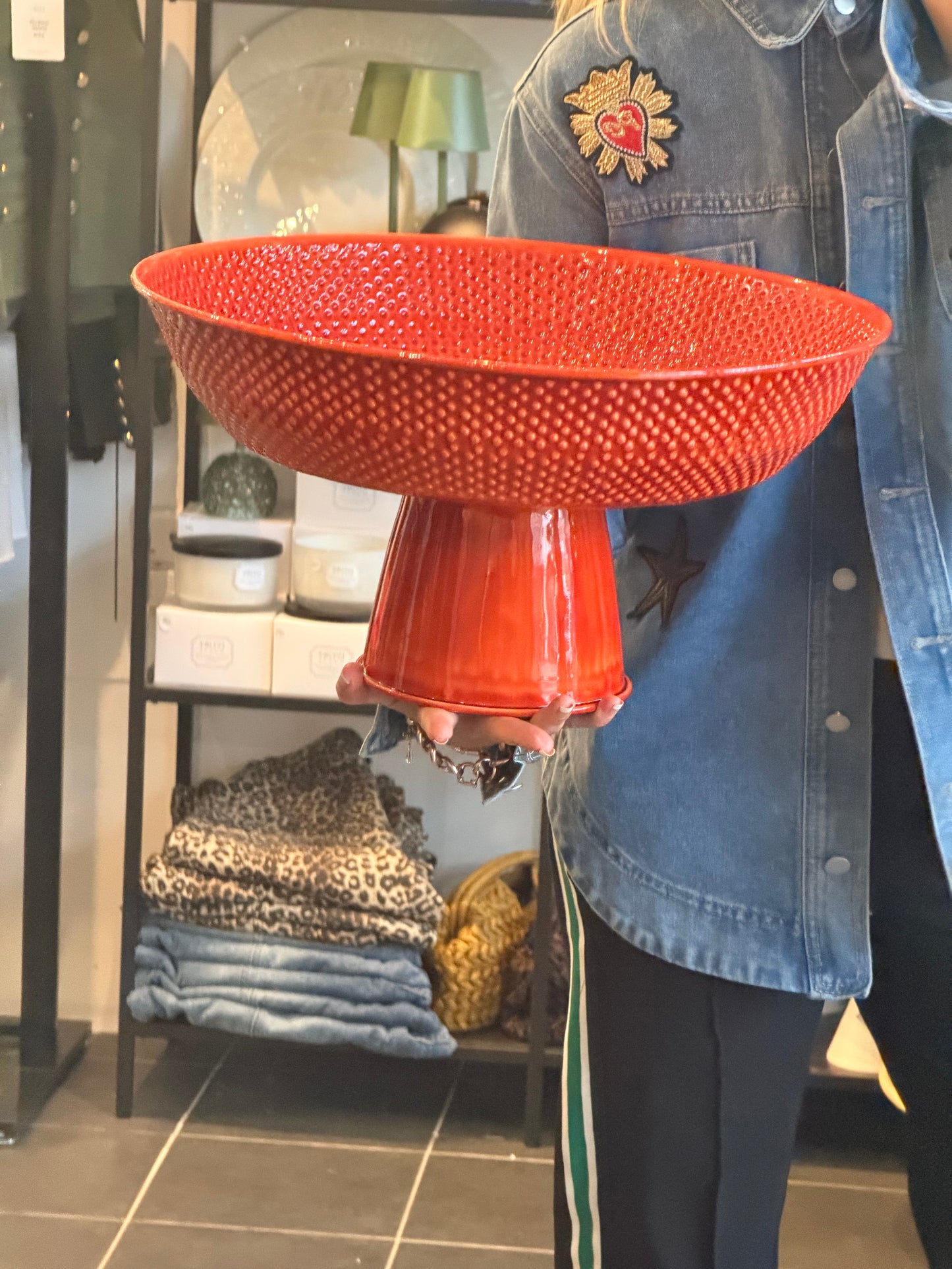 XL Footed Glazed Tin Platter- tangerine