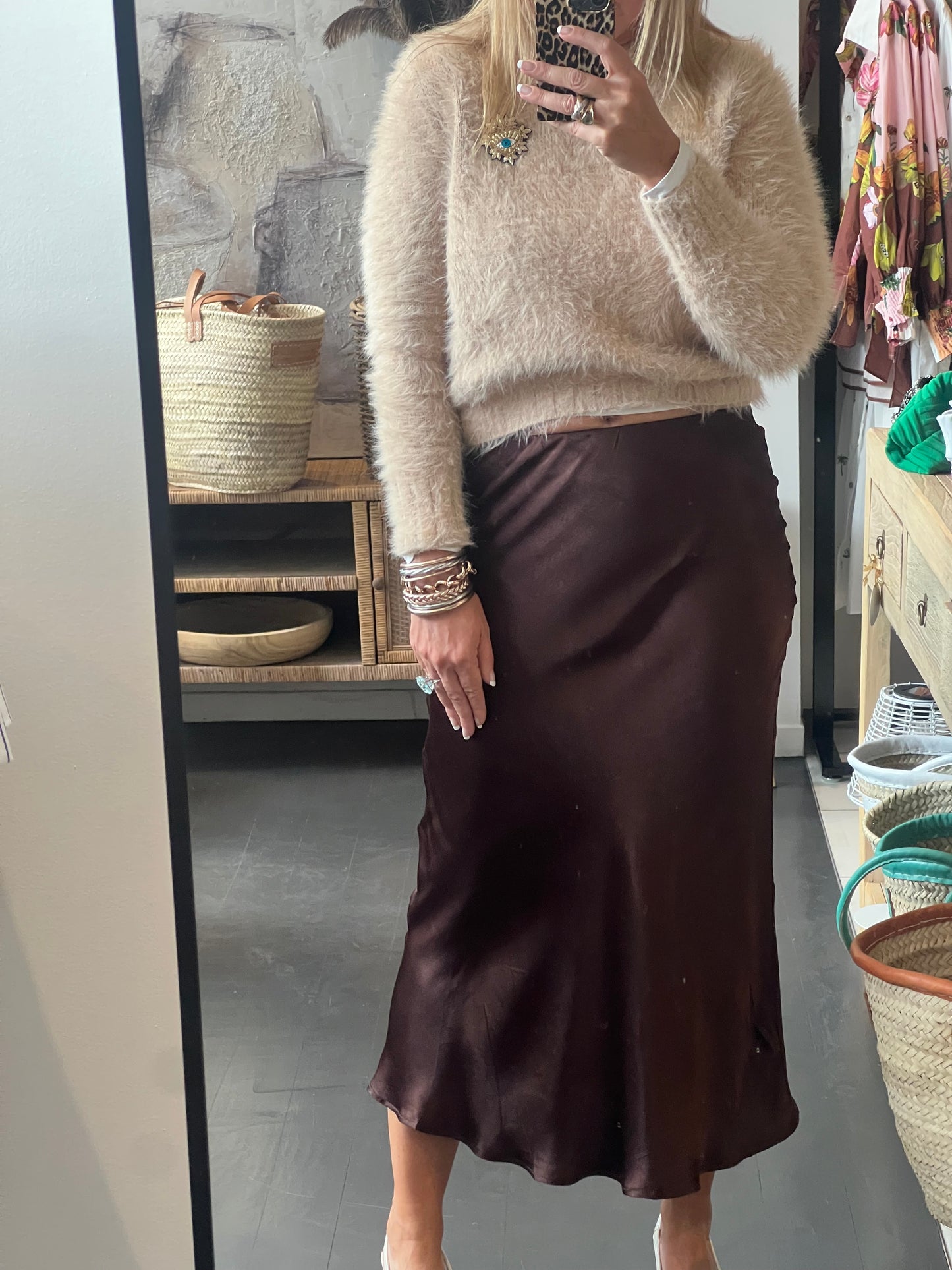 Slinky Midi Skirt - coco chocolate brown
