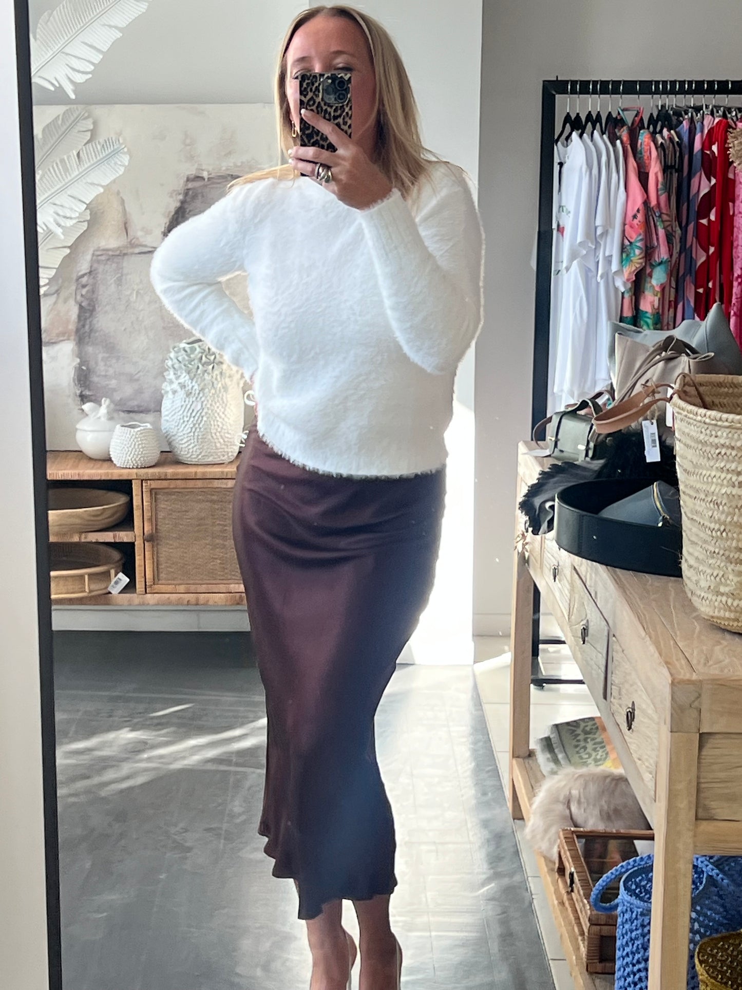 Slinky Midi Skirt - chocolate brown