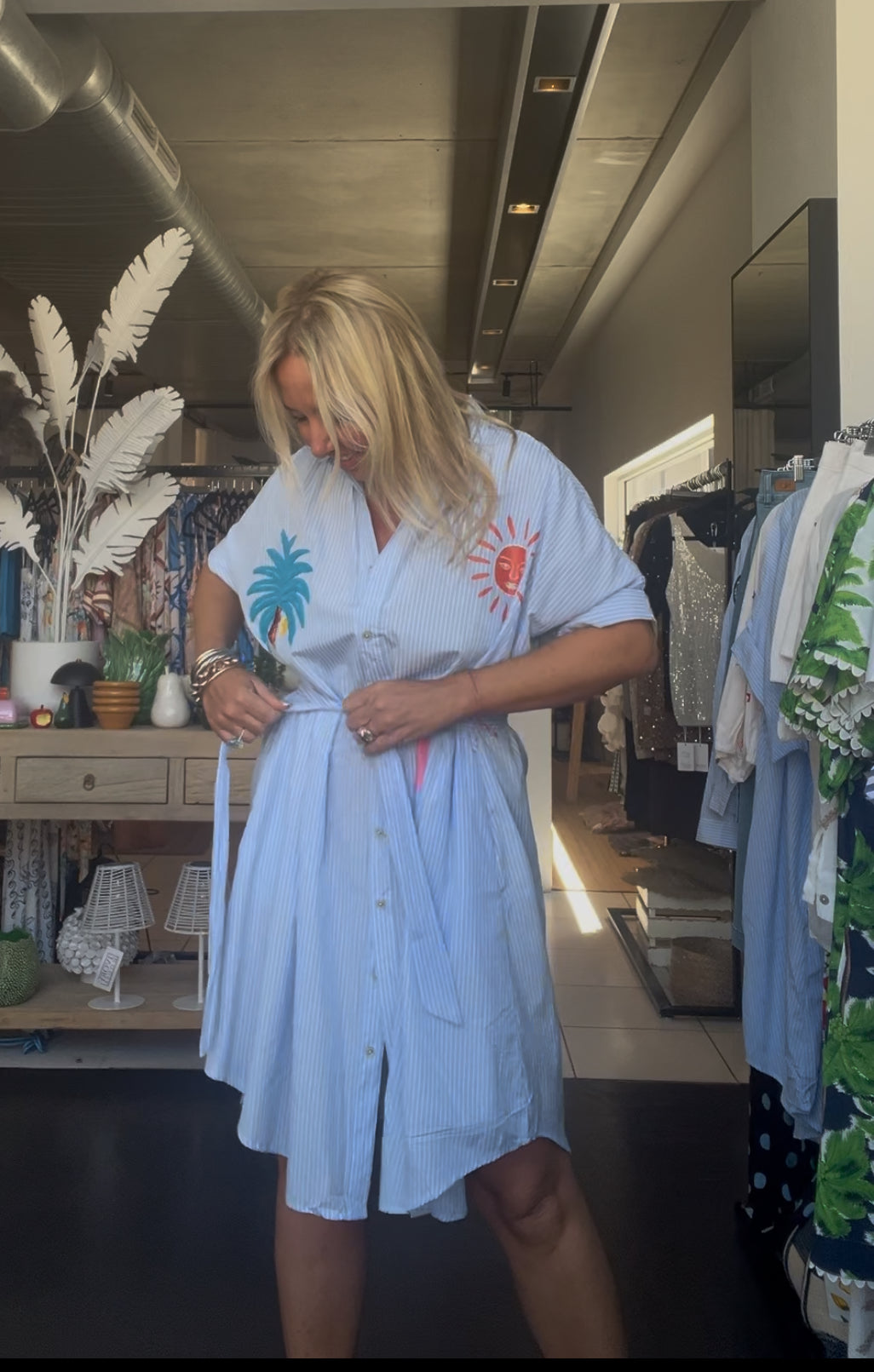 Embroidered Palm Shirt Dress