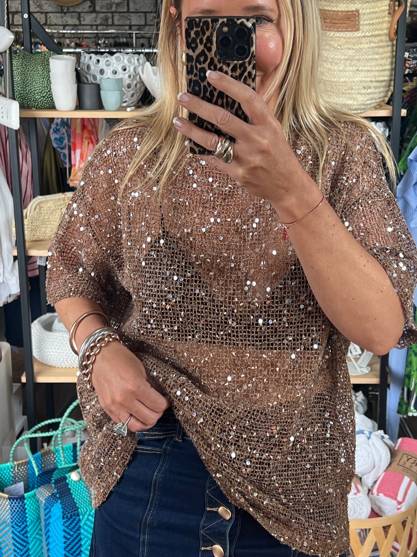 Twinkle Tee - sequin bronze