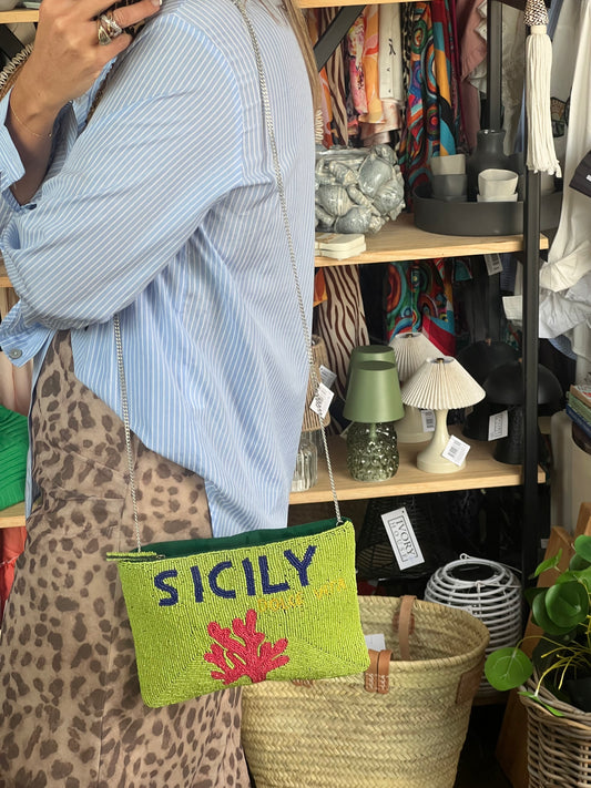Beaded SICILY Clutch Bag with chain