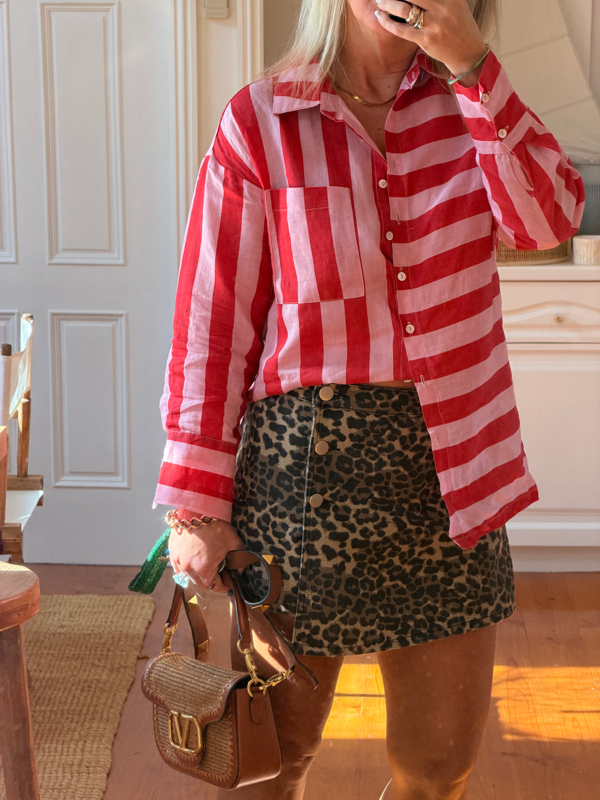 Riviera Stripe LInen Shirt - pink & red
