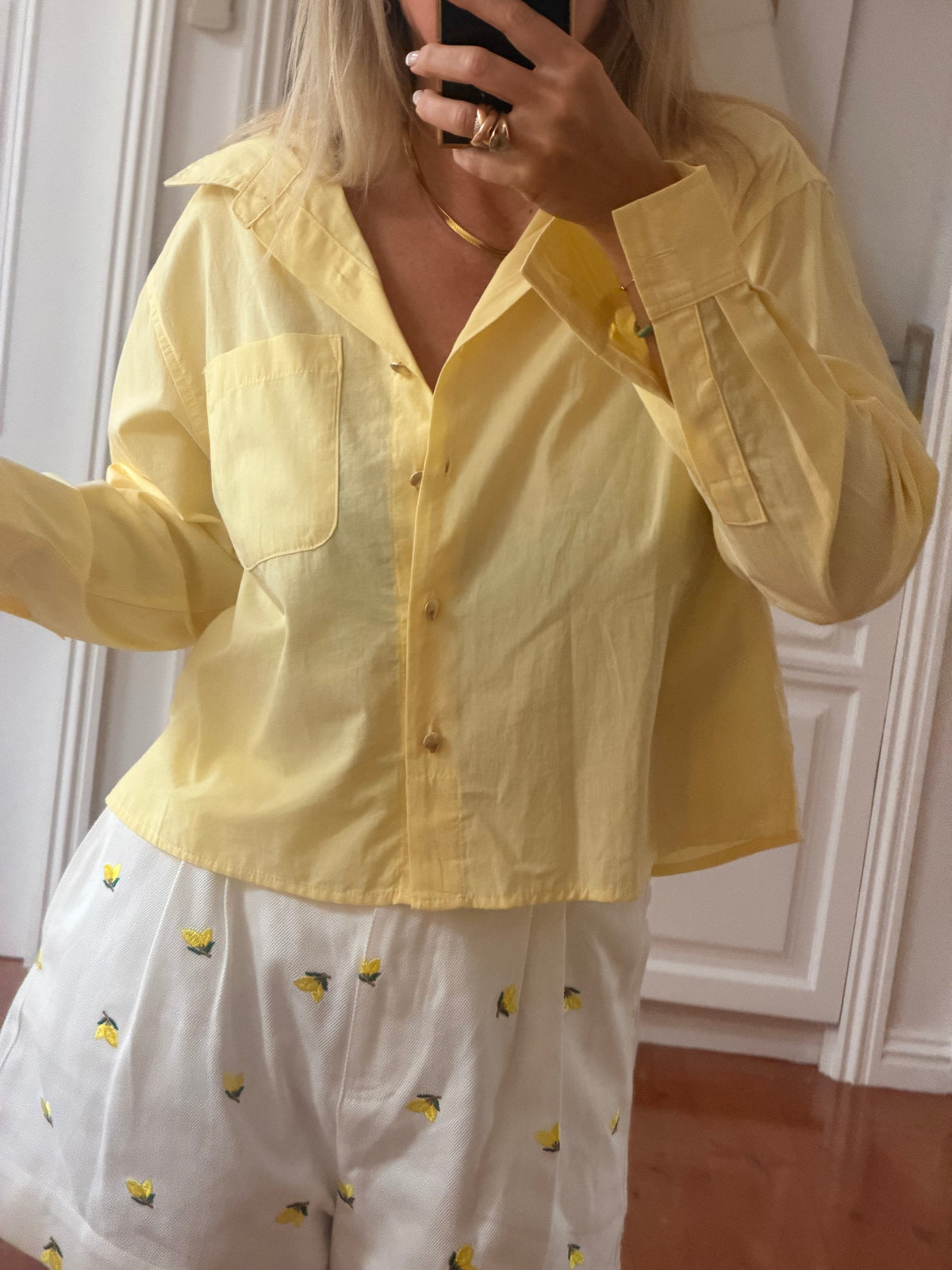 Crop Cotton Shirt Top- butter yellow