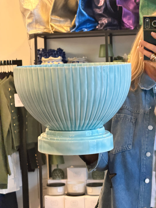 XL Footed Glazed Tin Ice Bucket-  blue