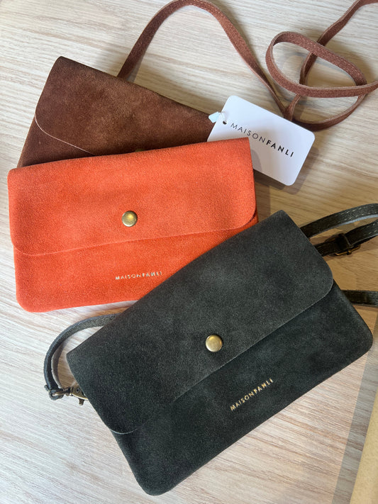 Maison FANLI suede leather cross body travel bag