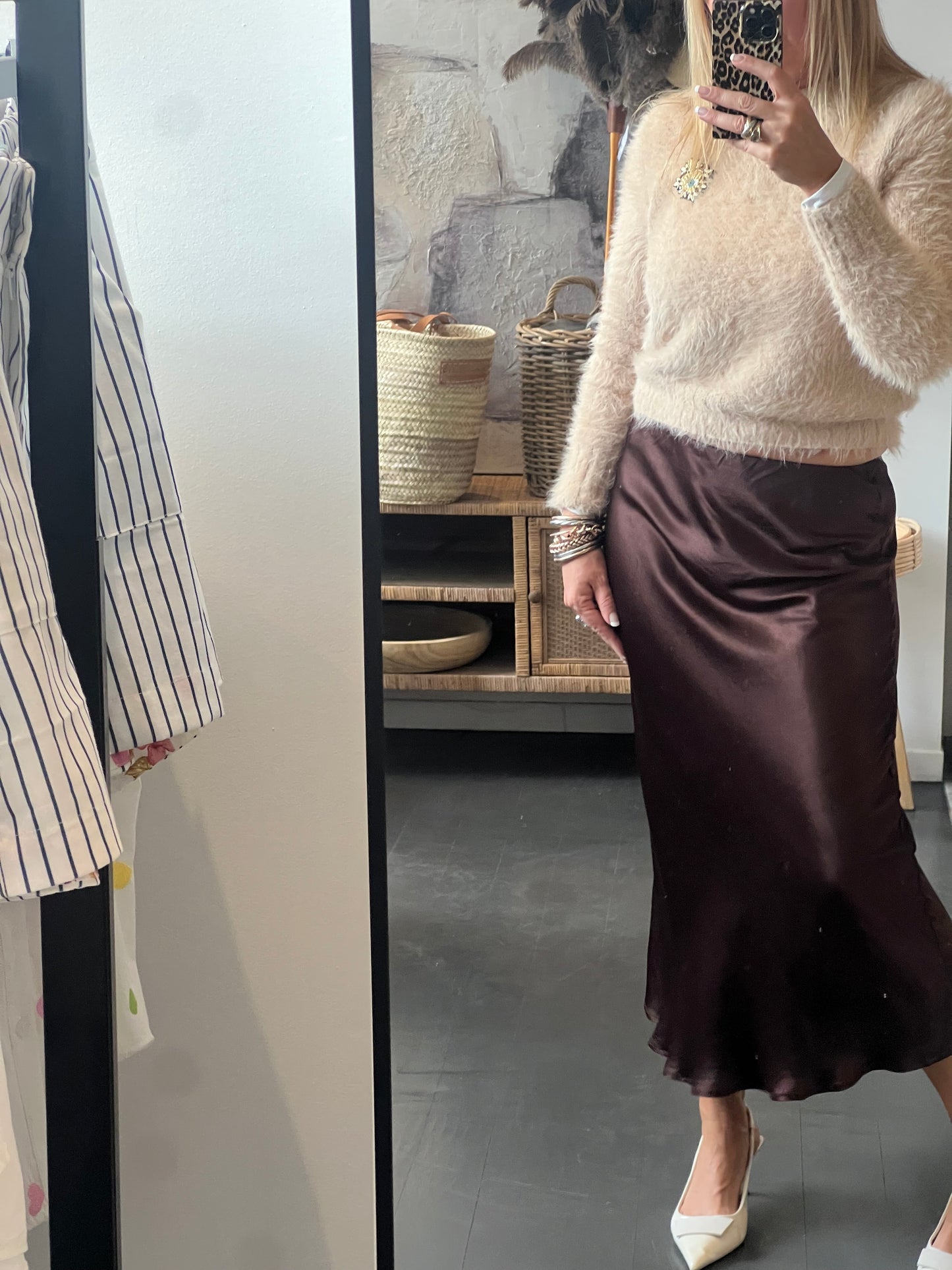 Slinky Midi Skirt - coco chocolate brown