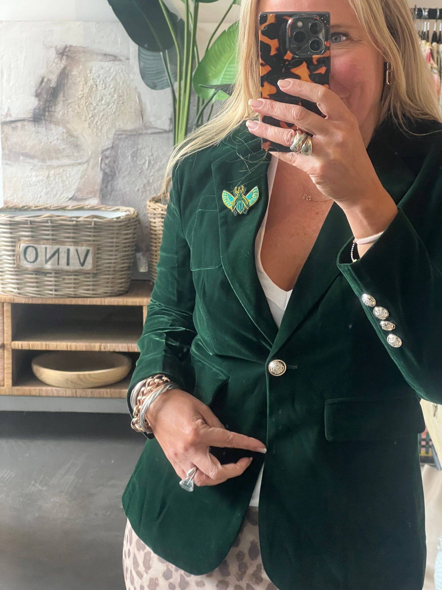 Velvet Blazer with Gold Buttons- green
