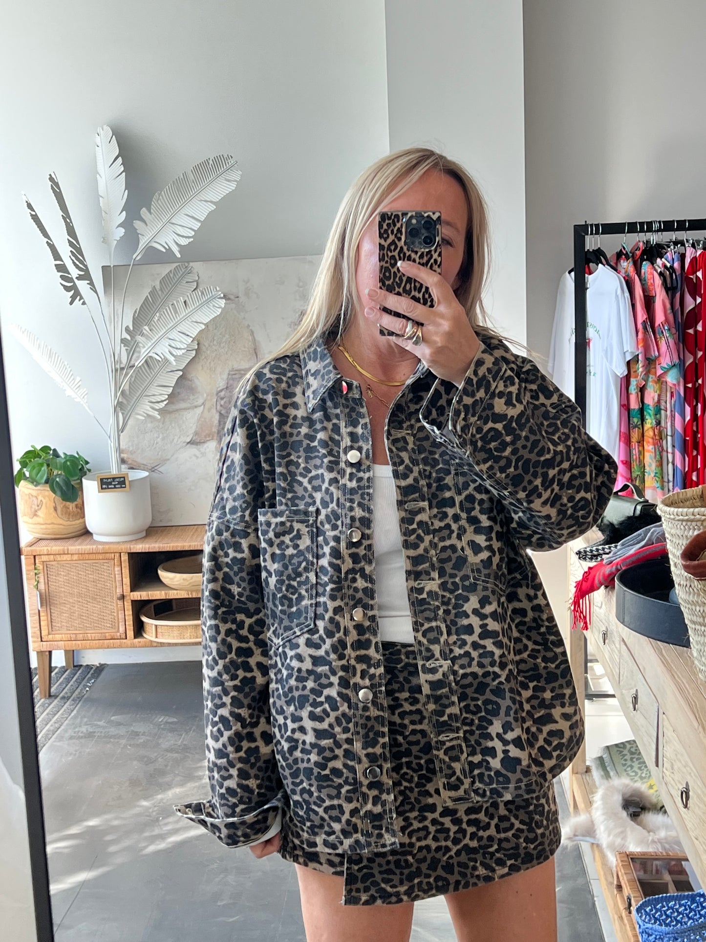Denim Leopard Shirt Jacket shacket