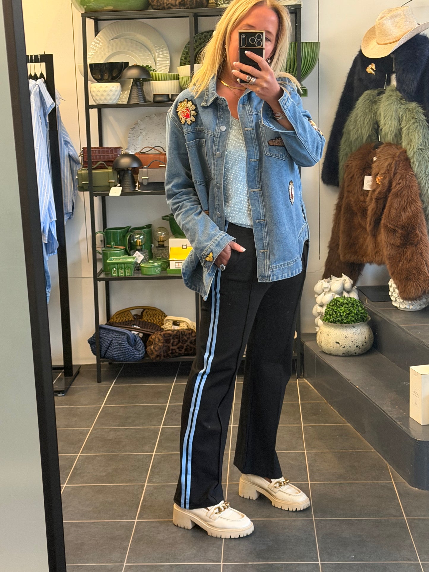 Pinstripe Ponti Pintuck Pants- blue stripe