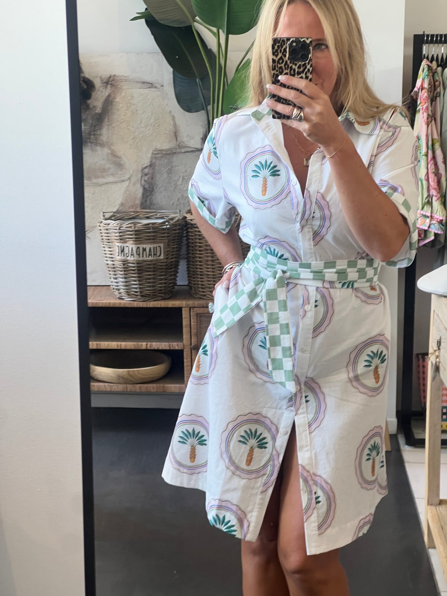 Shift Shirt Dress- Palm print