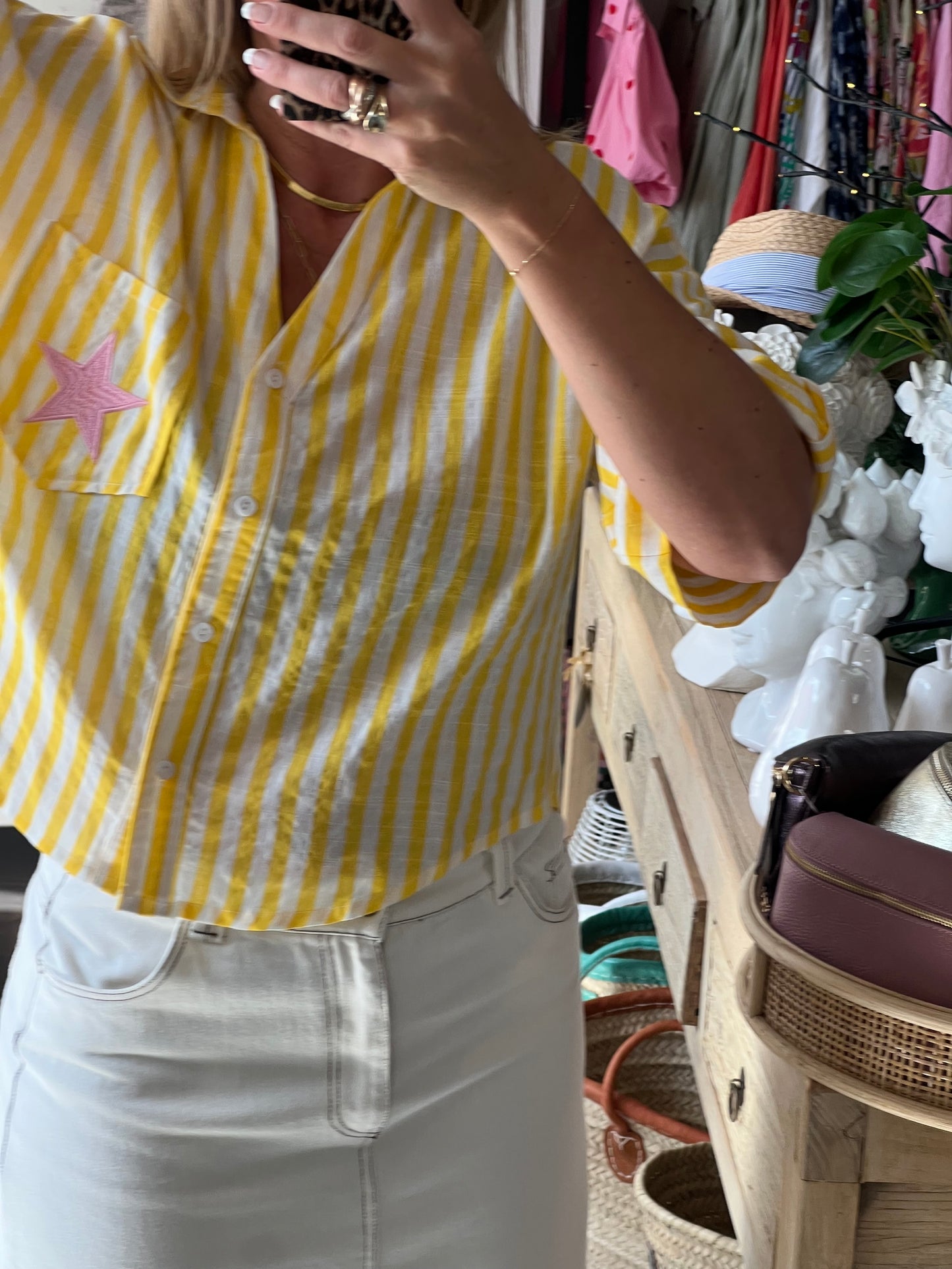 Crop Cotton Shirt Top- yellow