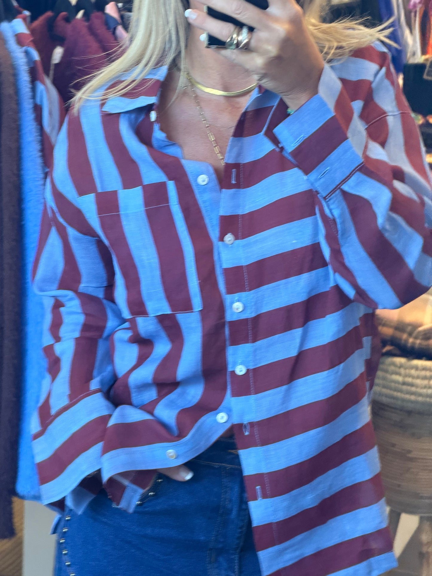 Riviera Stripe LInen Shirt - blue & berry