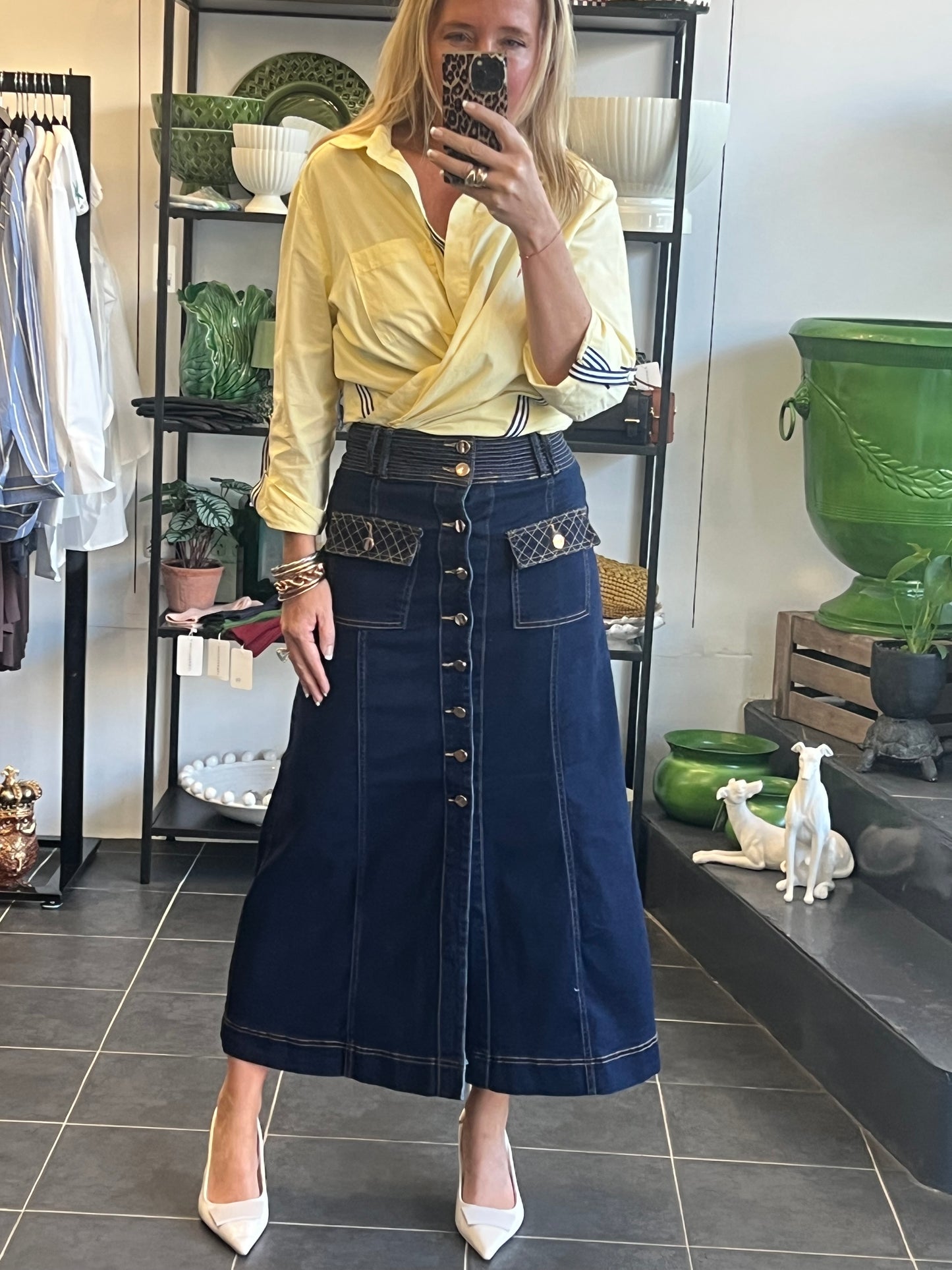 Button Indigo Denim Skirt