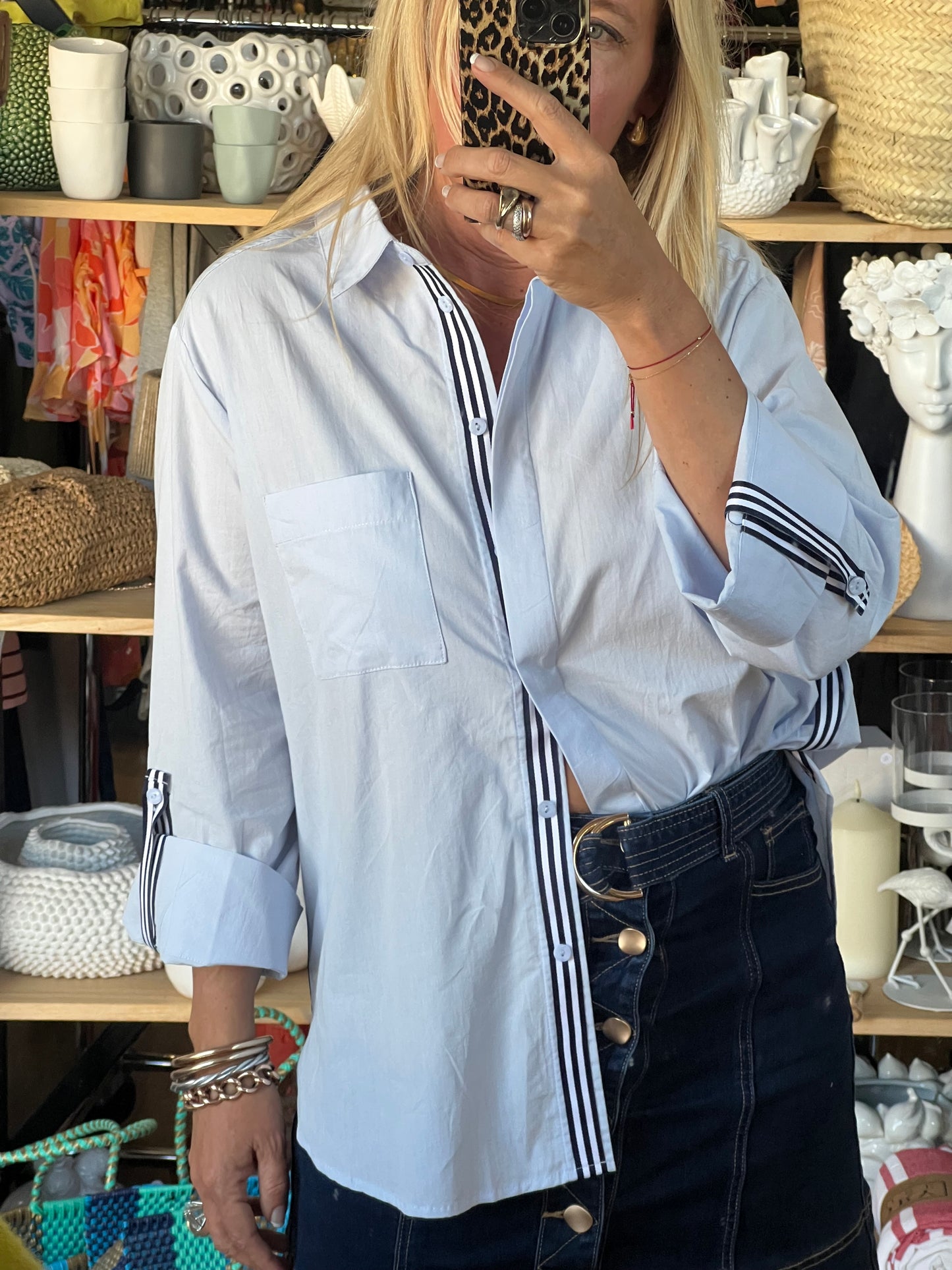 Racer Stripe Cotton Shirt - blue