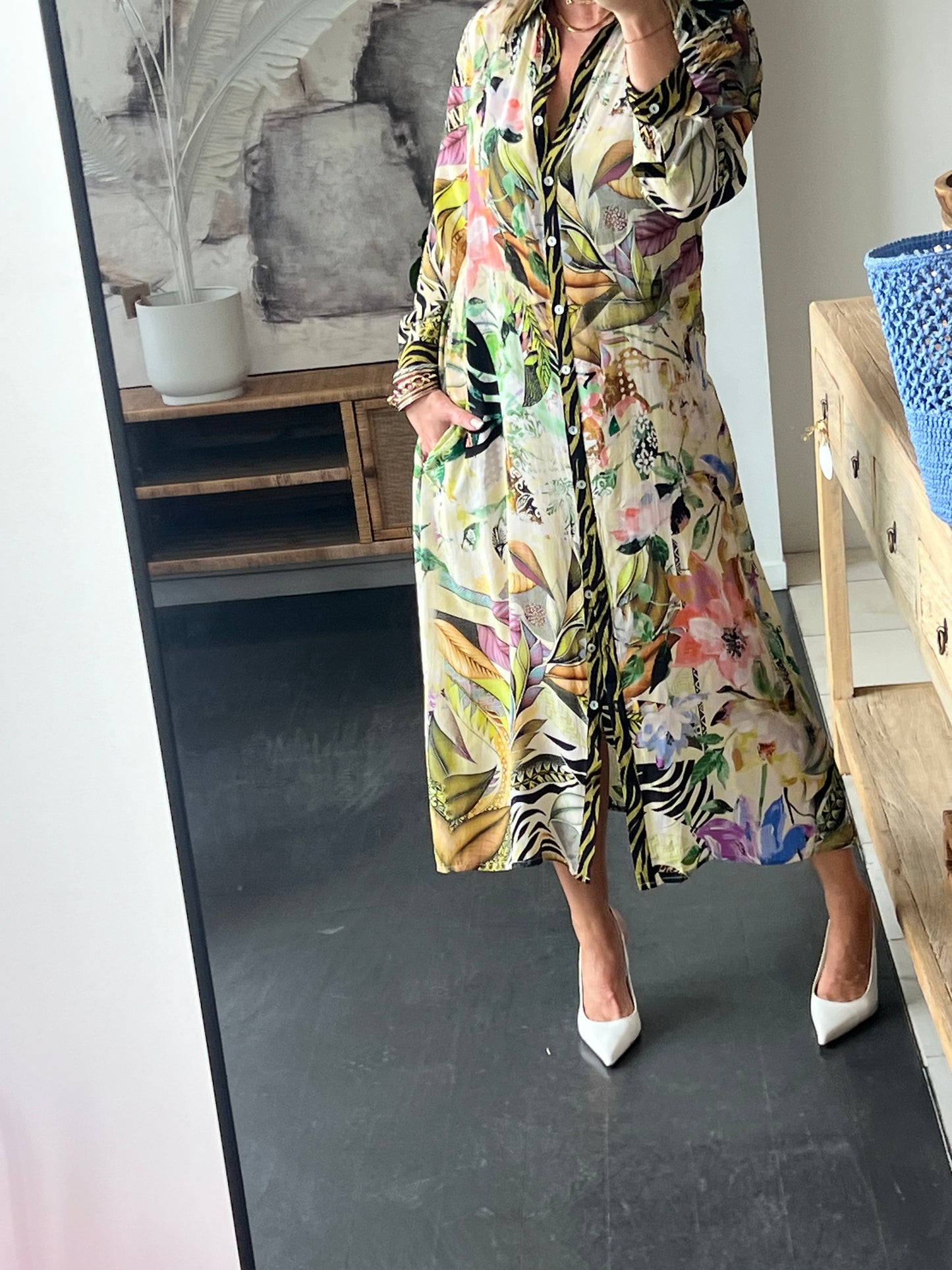 Slinky Resort Shirt Dress - chartreuse