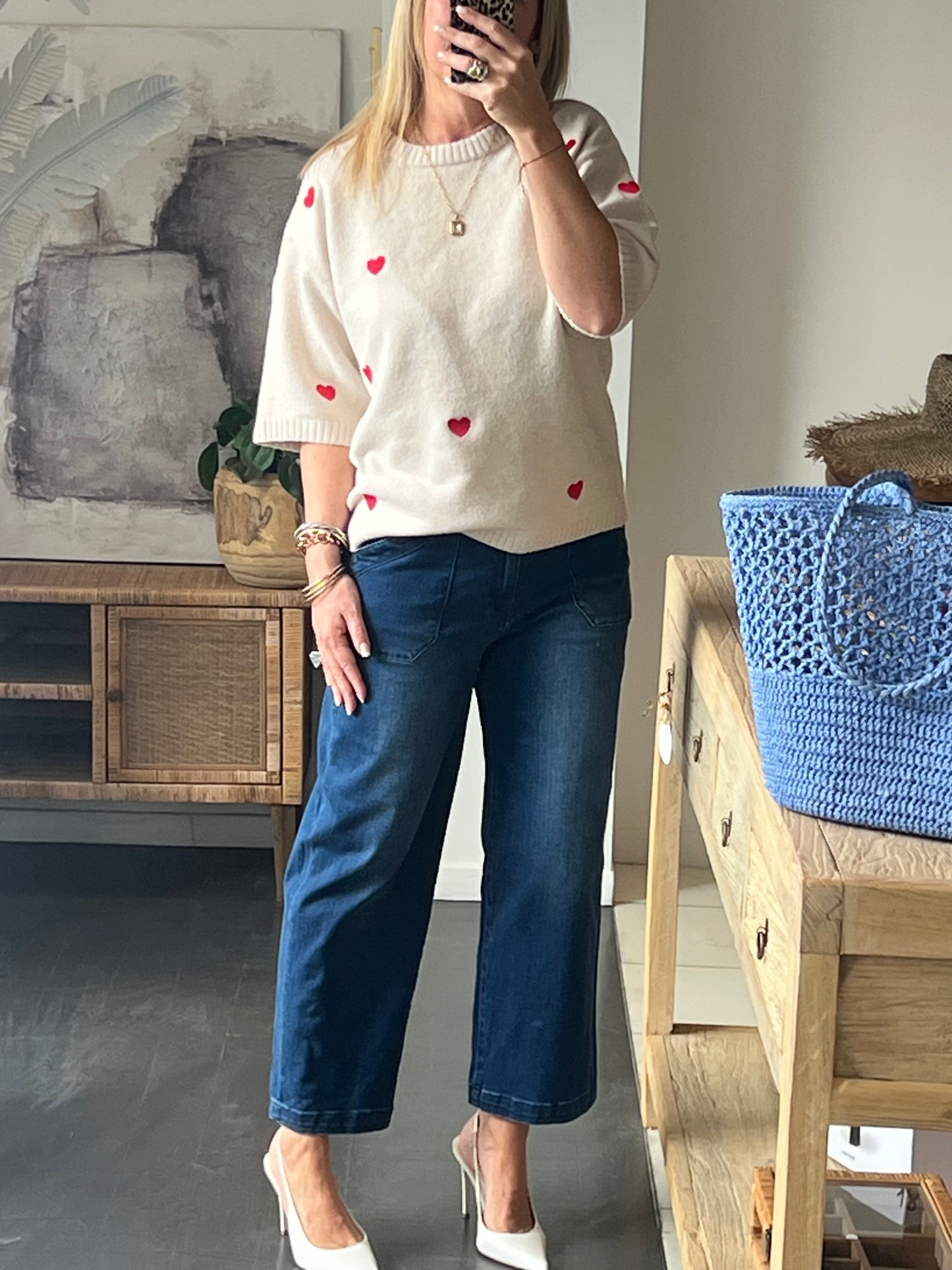 Heart Knit 3/4 Sleeve Top