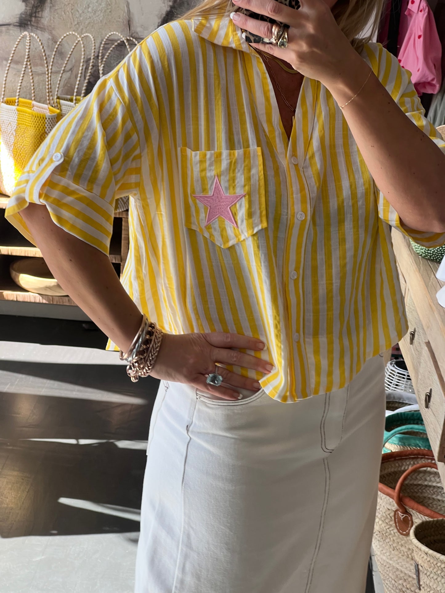 Crop Cotton Shirt Top- yellow