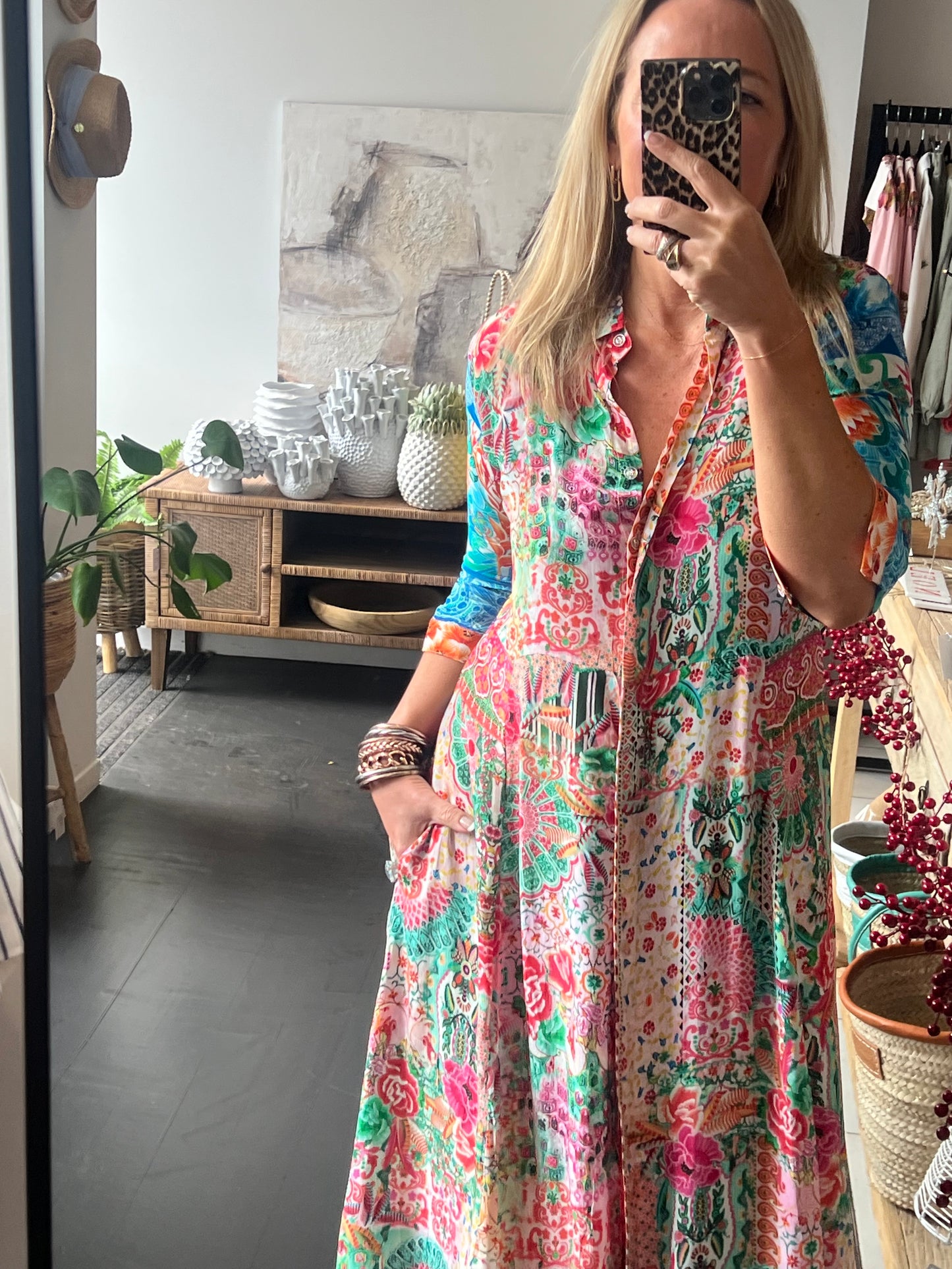 Slinky Floral Resort Shirt Dress