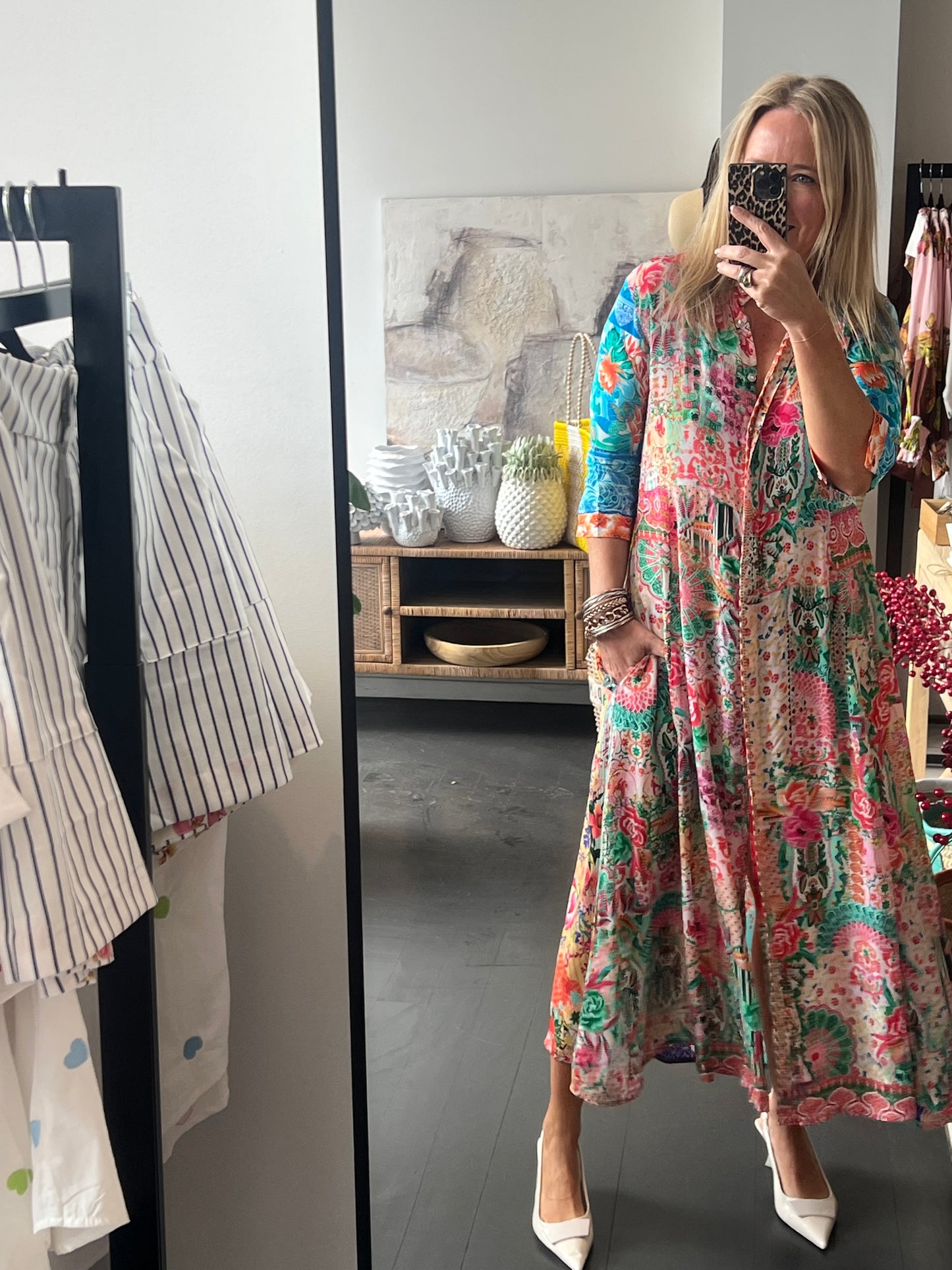 Slinky Floral Resort Shirt Dress