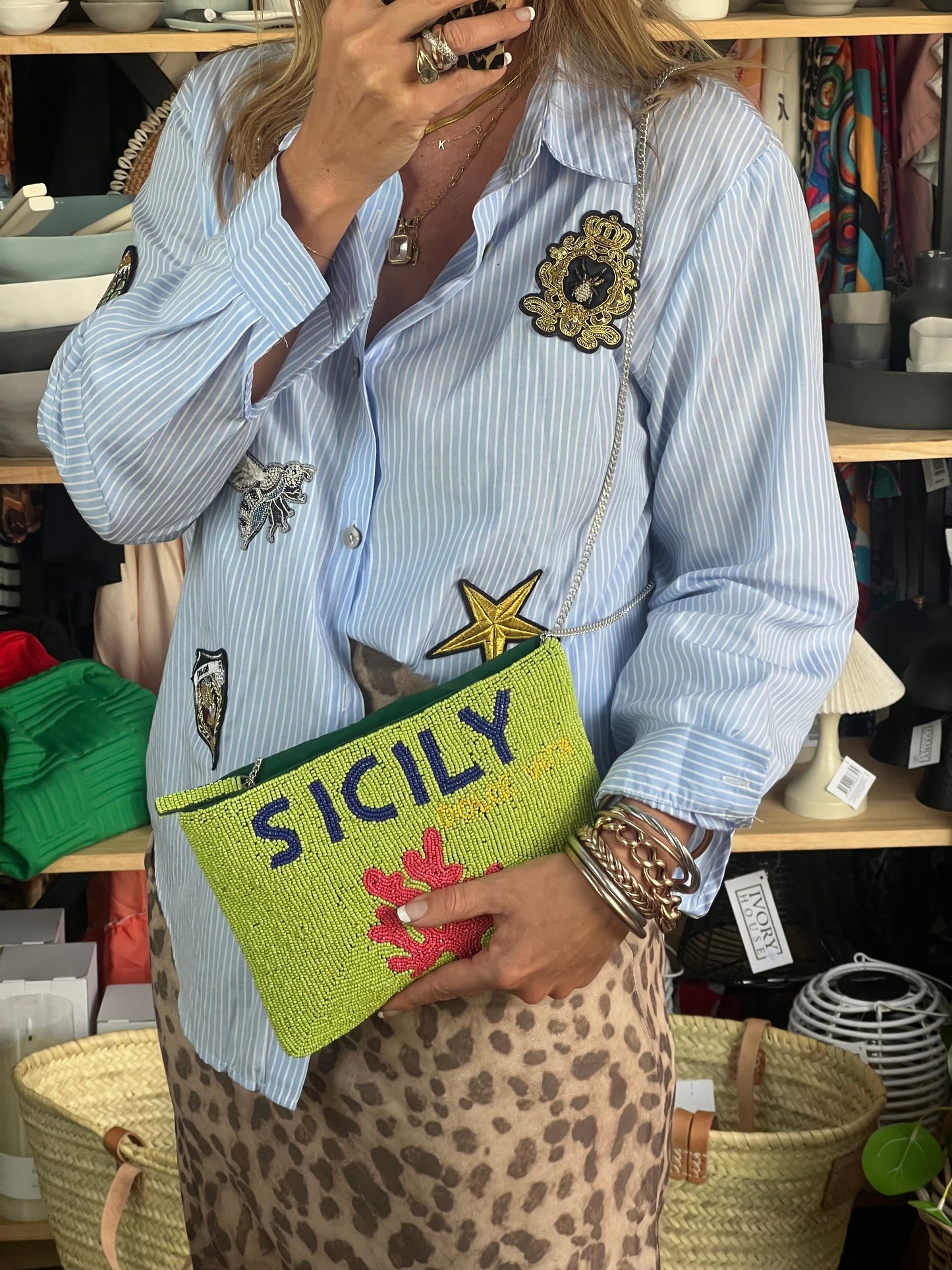 Beaded SICILY Clutch Bag with chain