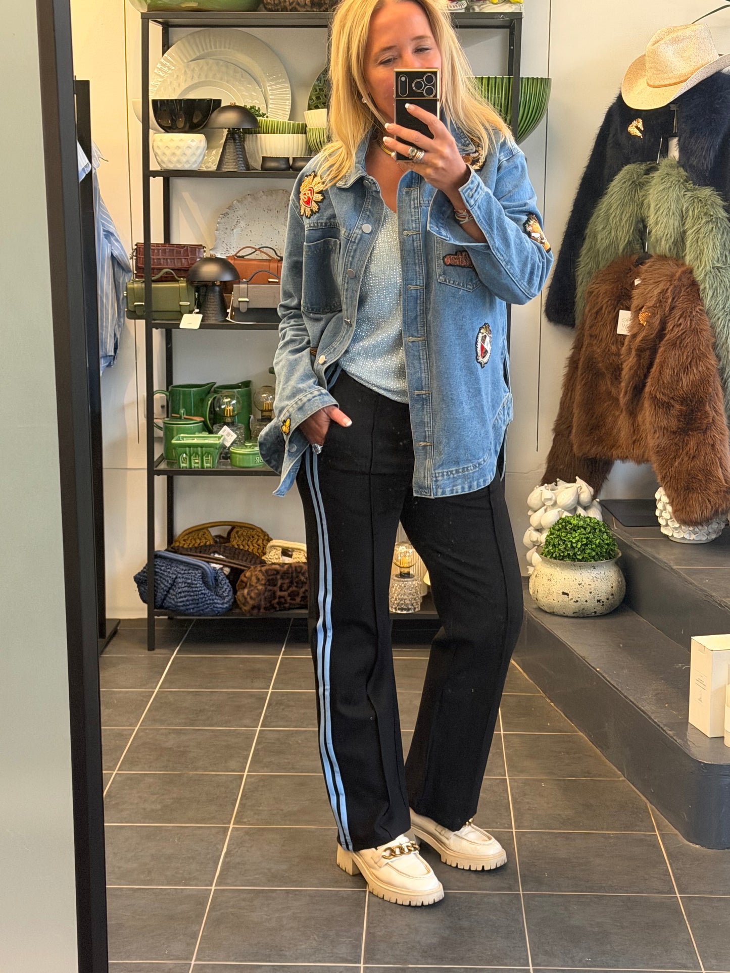 Pinstripe Ponti Pintuck Pants- blue stripe