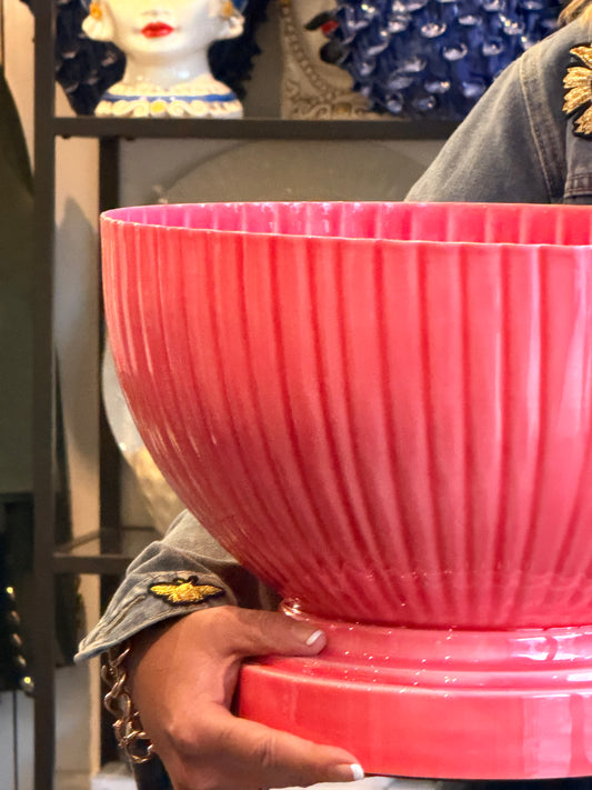 XL Footed Glazed Tin Ice Bucket- pink