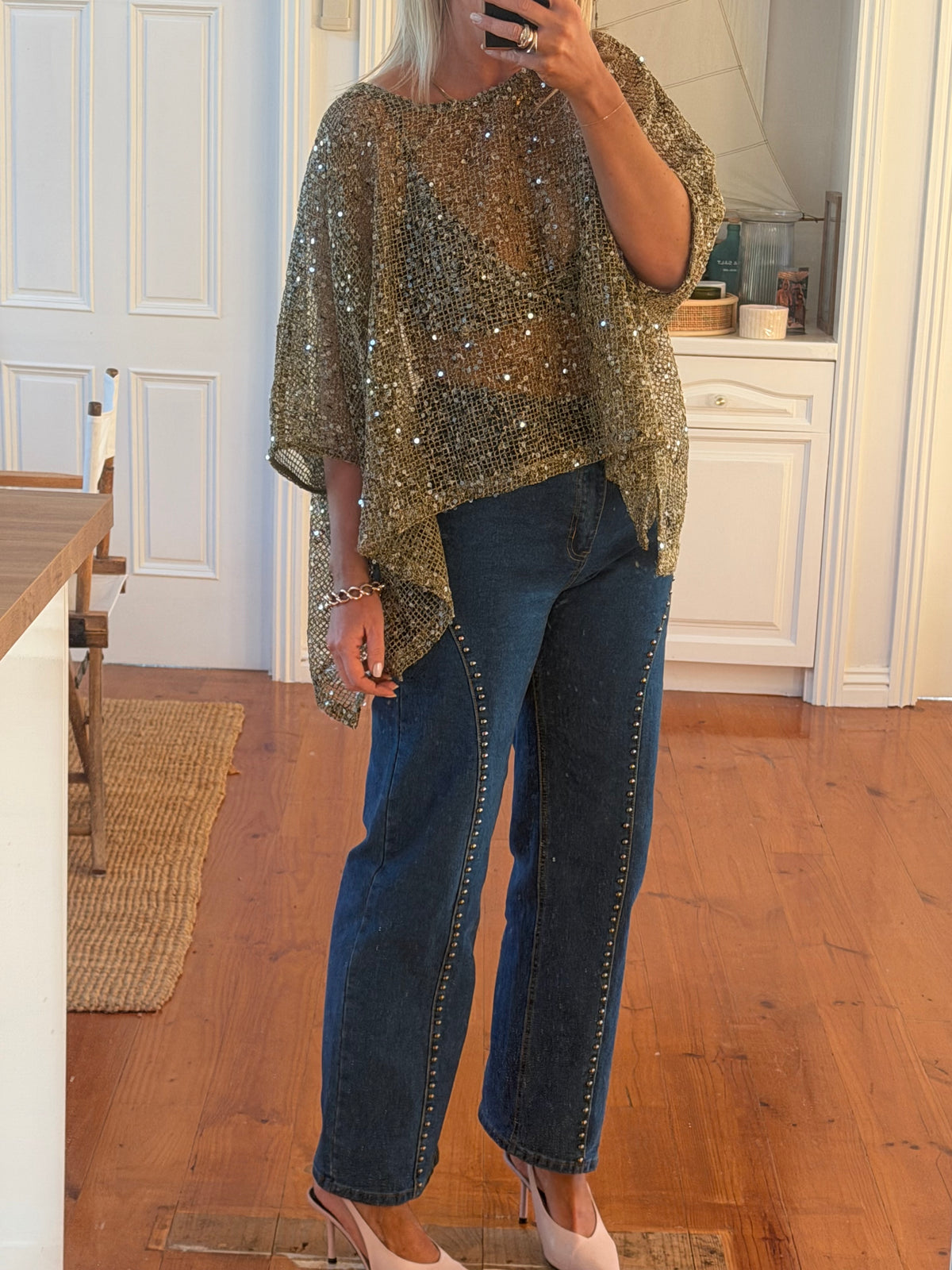 Twinkle Top - sequin khaki