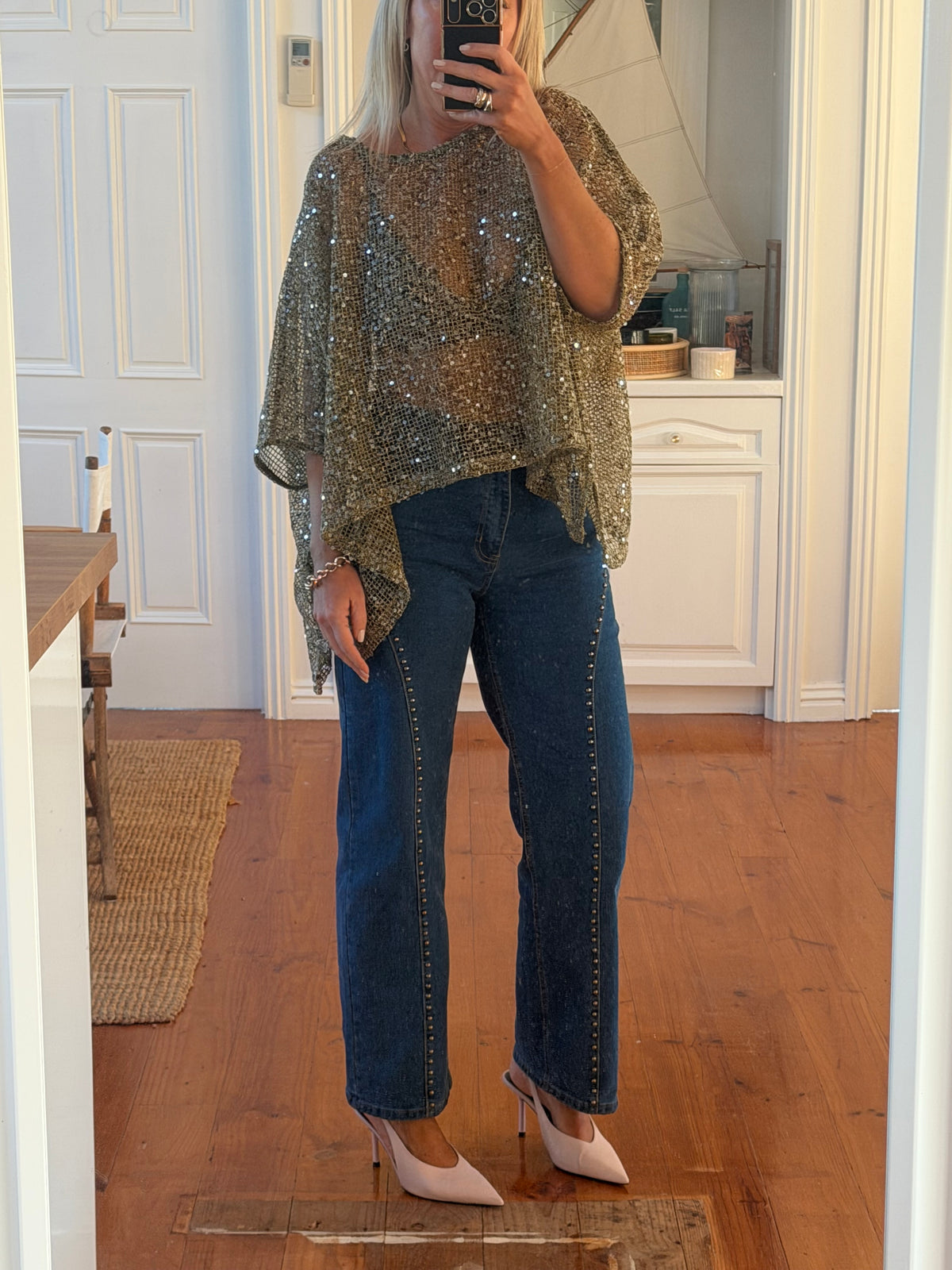 Twinkle Top - sequin khaki