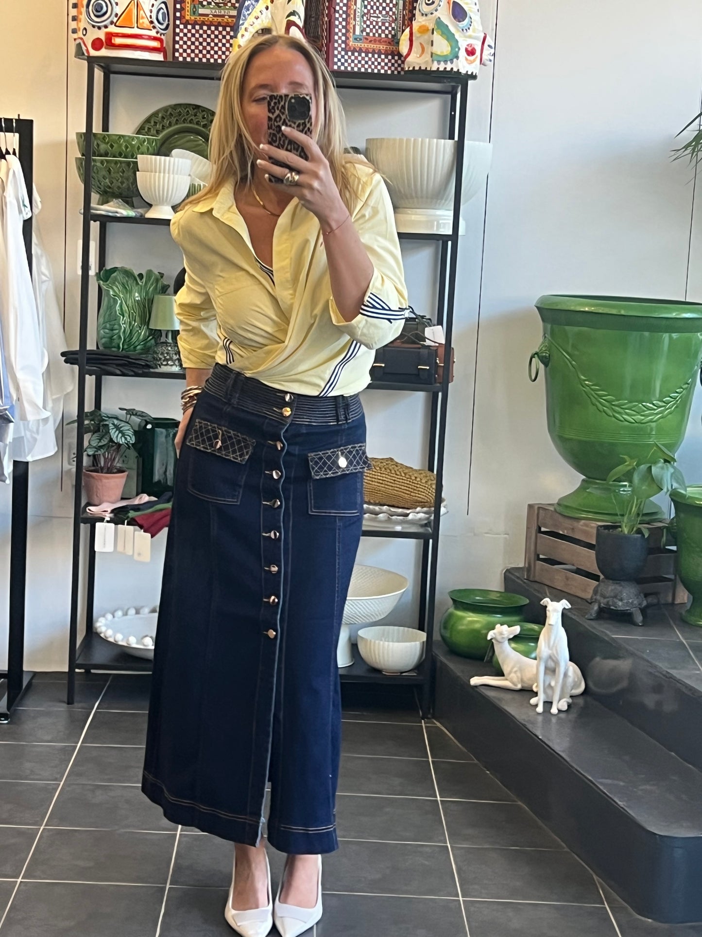 Button Indigo Denim Skirt