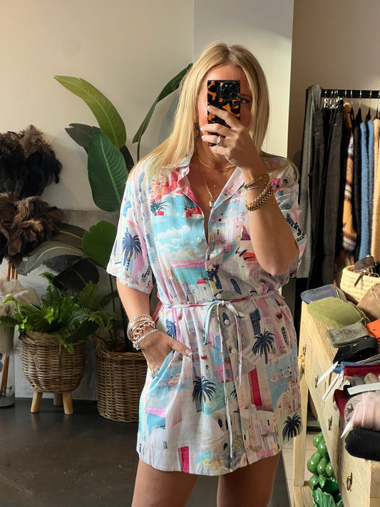 Santorini Linen Shirt Dress