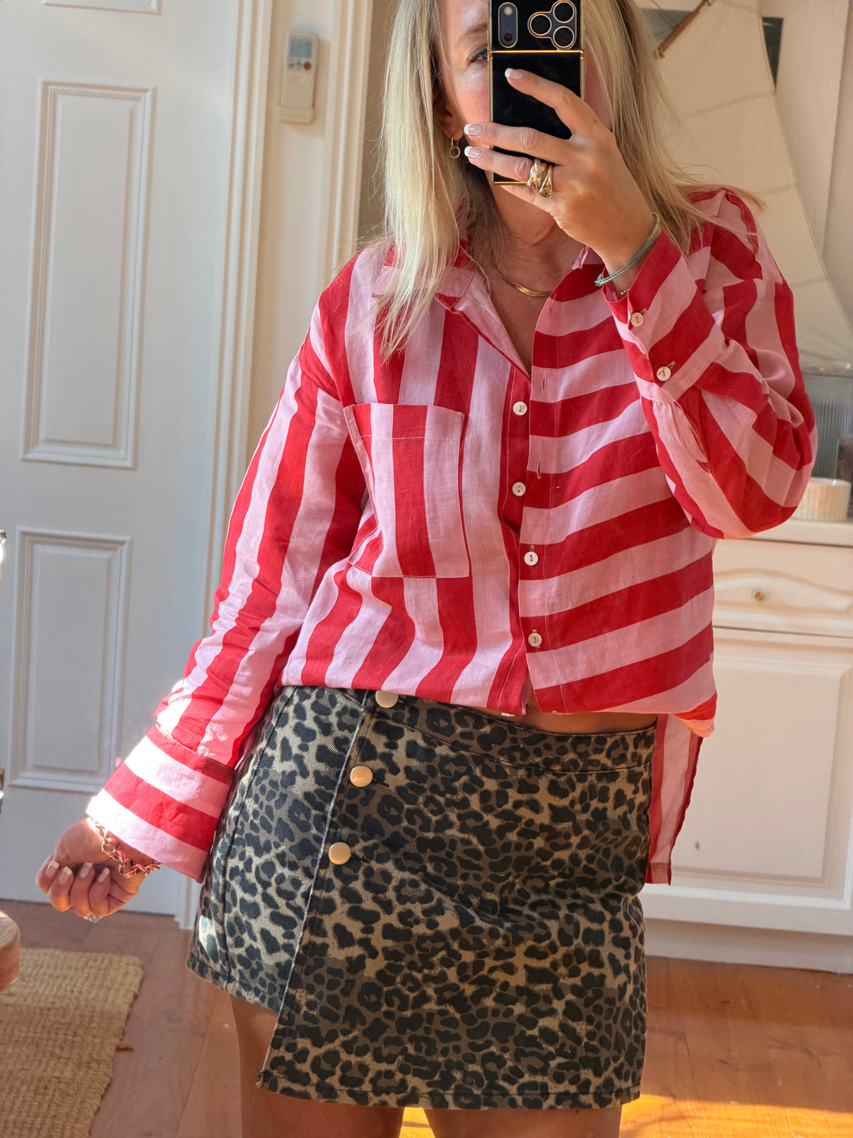 Riviera Stripe LInen Shirt - pink & red