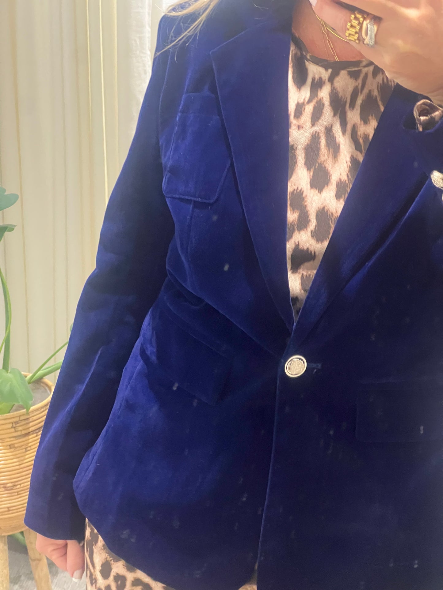 Velvet Blazer Black with Gold Buttons-electric blue