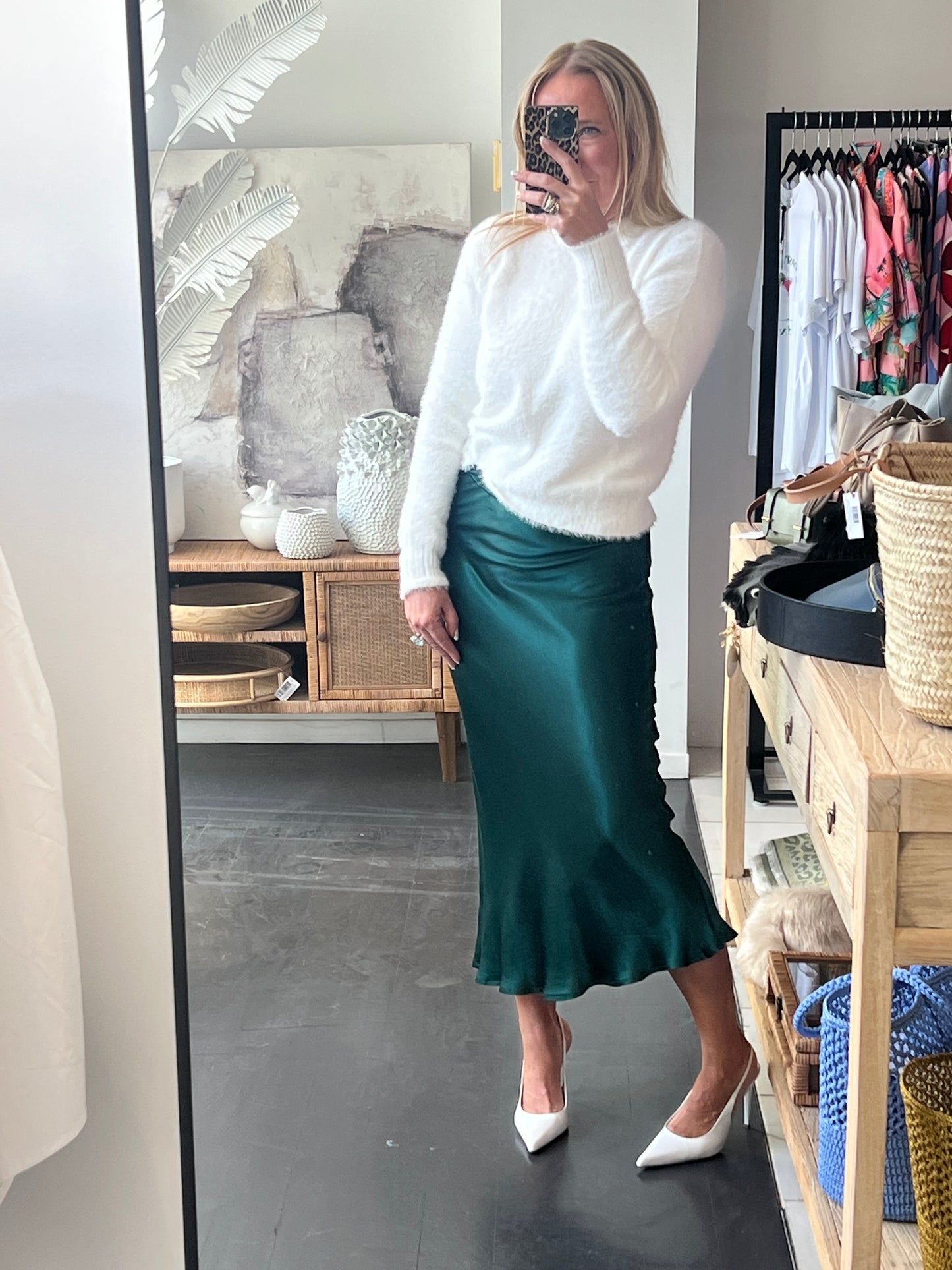 Slinky Midi Skirt - green