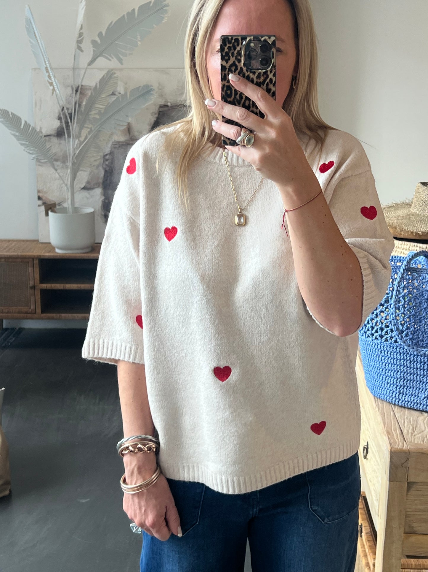 Heart Knit 3/4 Sleeve Top
