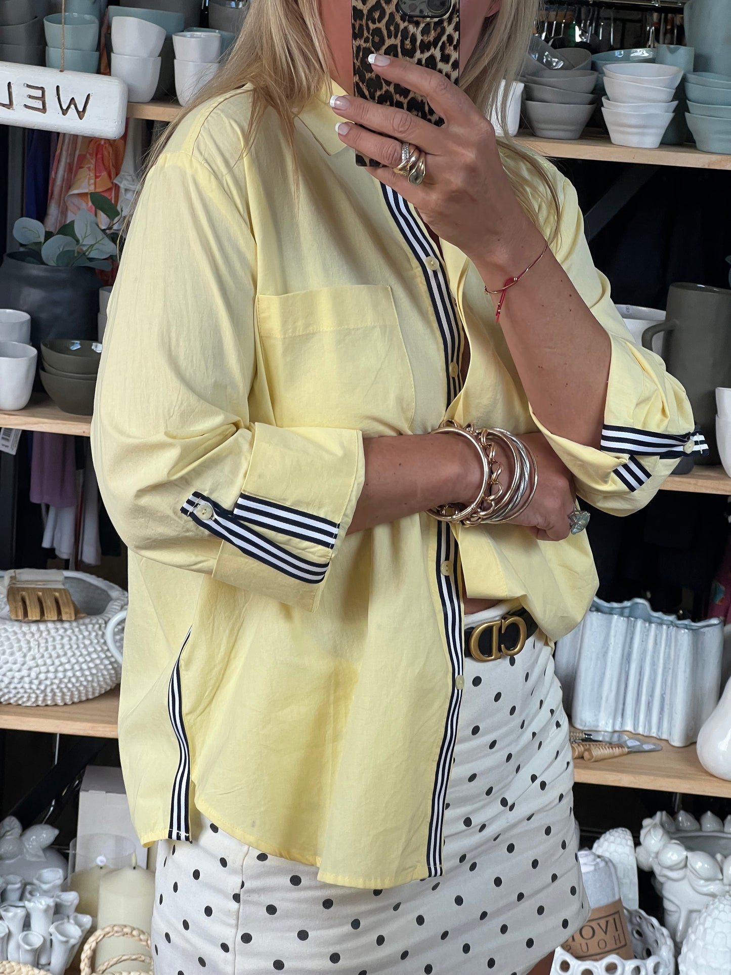 Racer Stripe Cotton Shirt - butter yellow