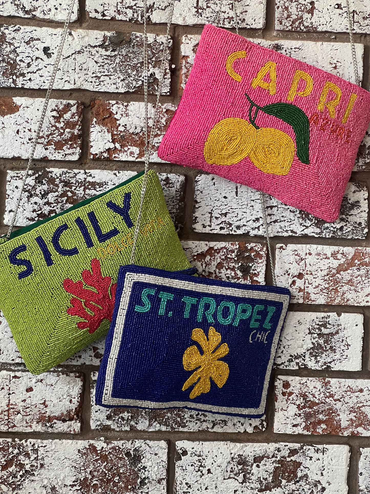 Beaded St.Tropez Clutch Bag with chain