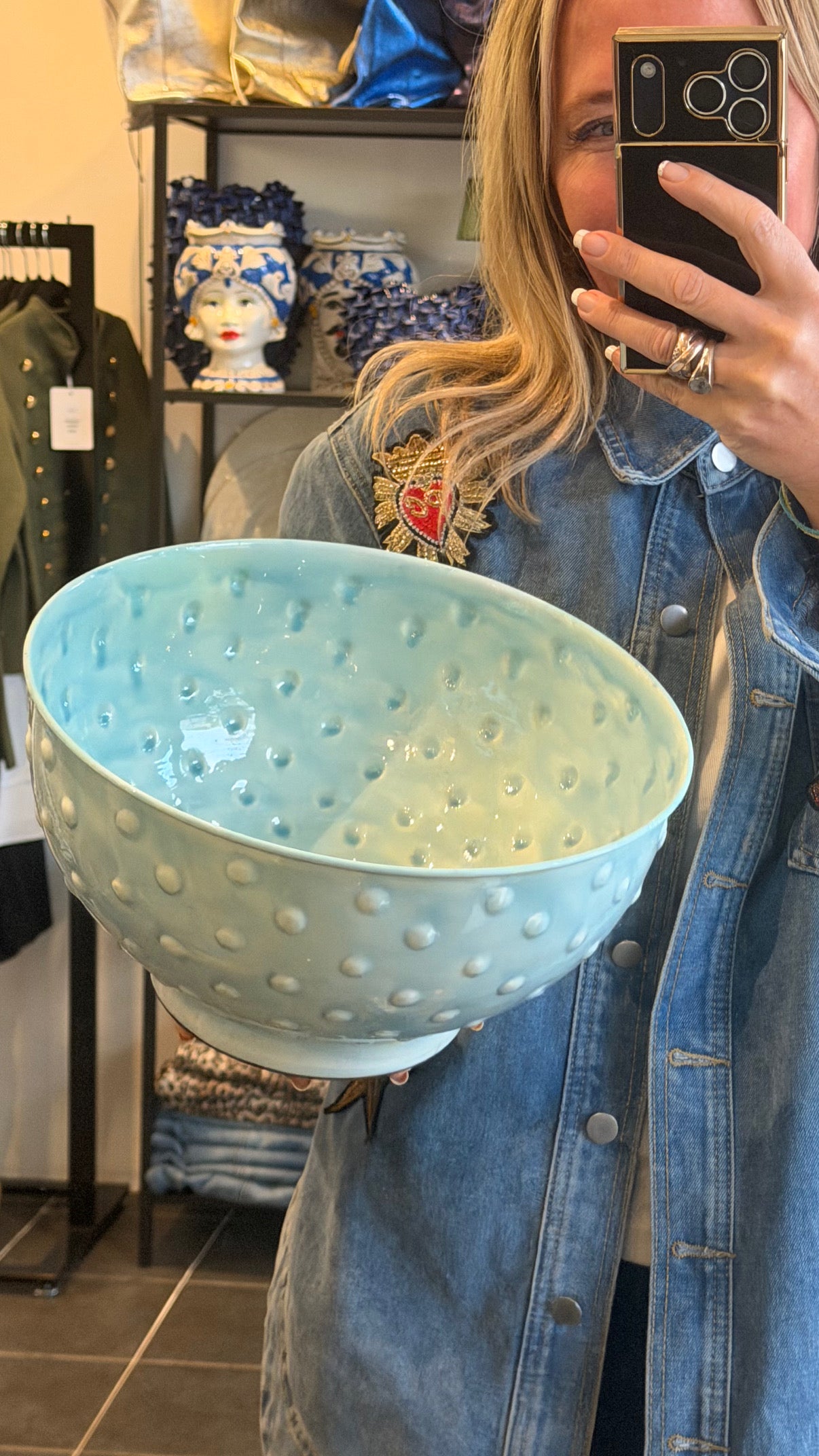 Footed Glazed Tin Bowl- blue