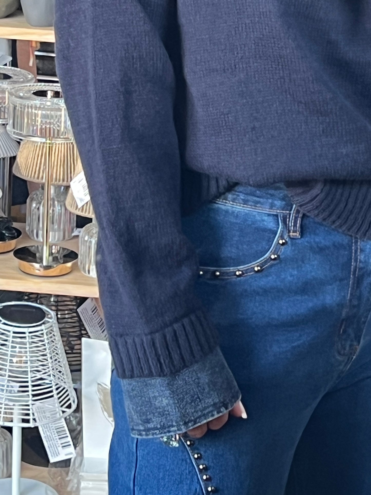 Denim Collar & Cuff Polo Knit