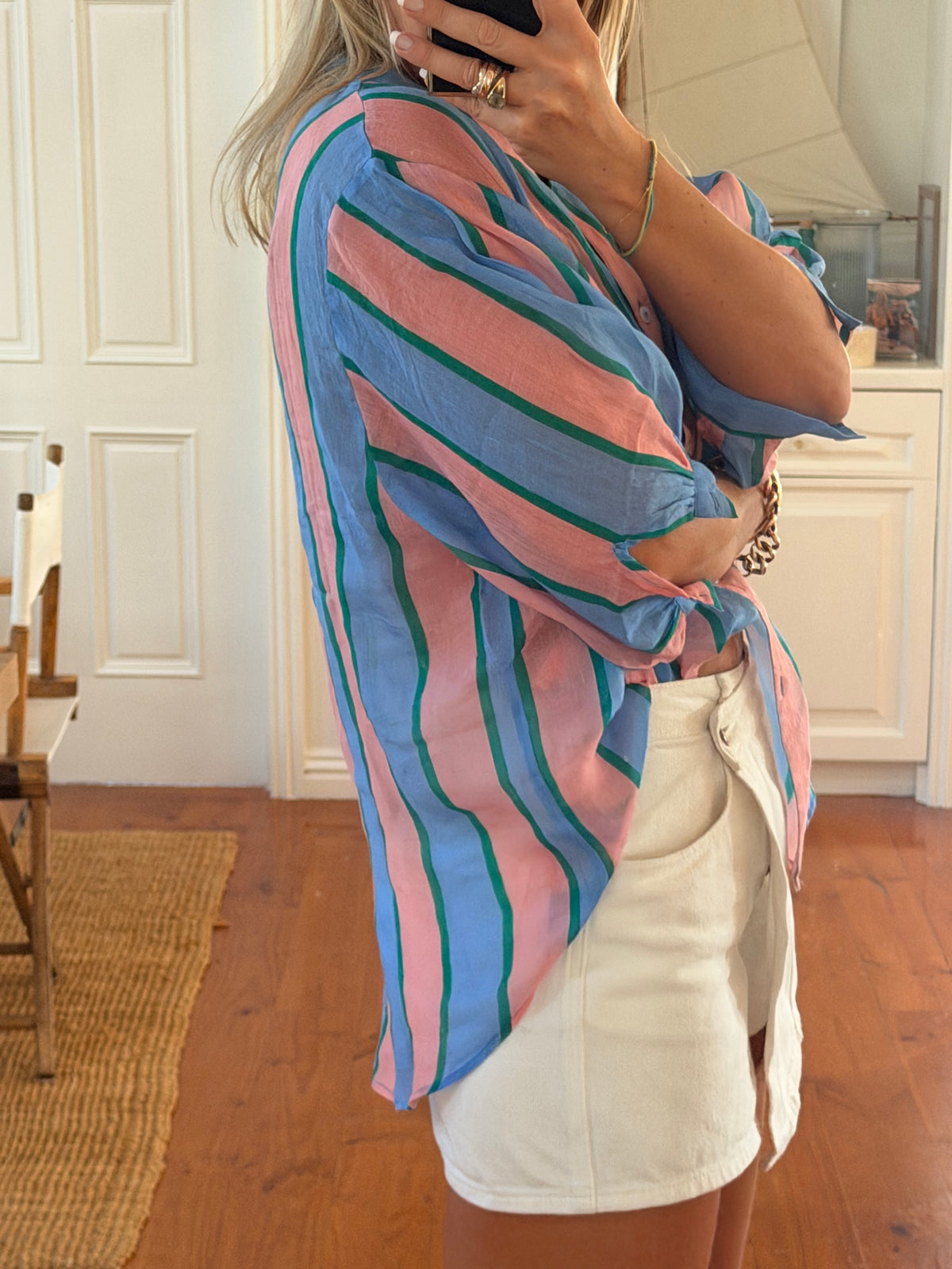 St Tropez Stripe Linen Shirt - blue & pink