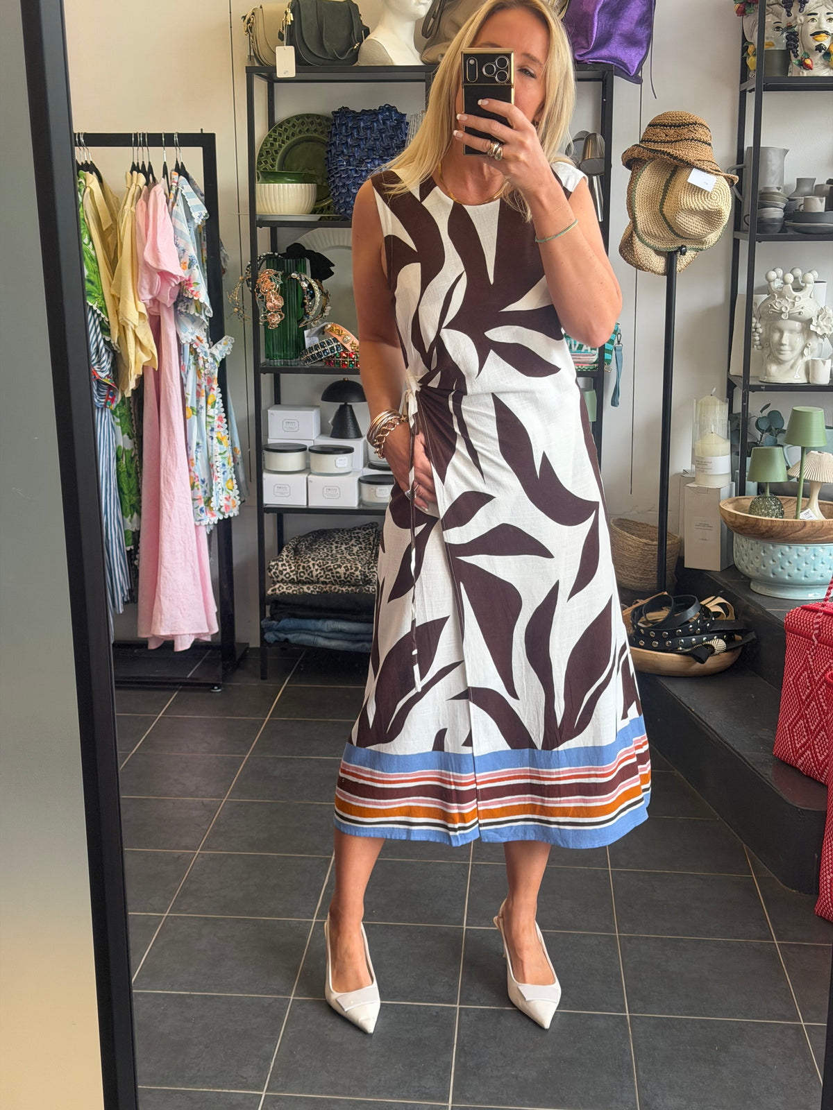 Sleeveless Shift Linen Midi Dress -