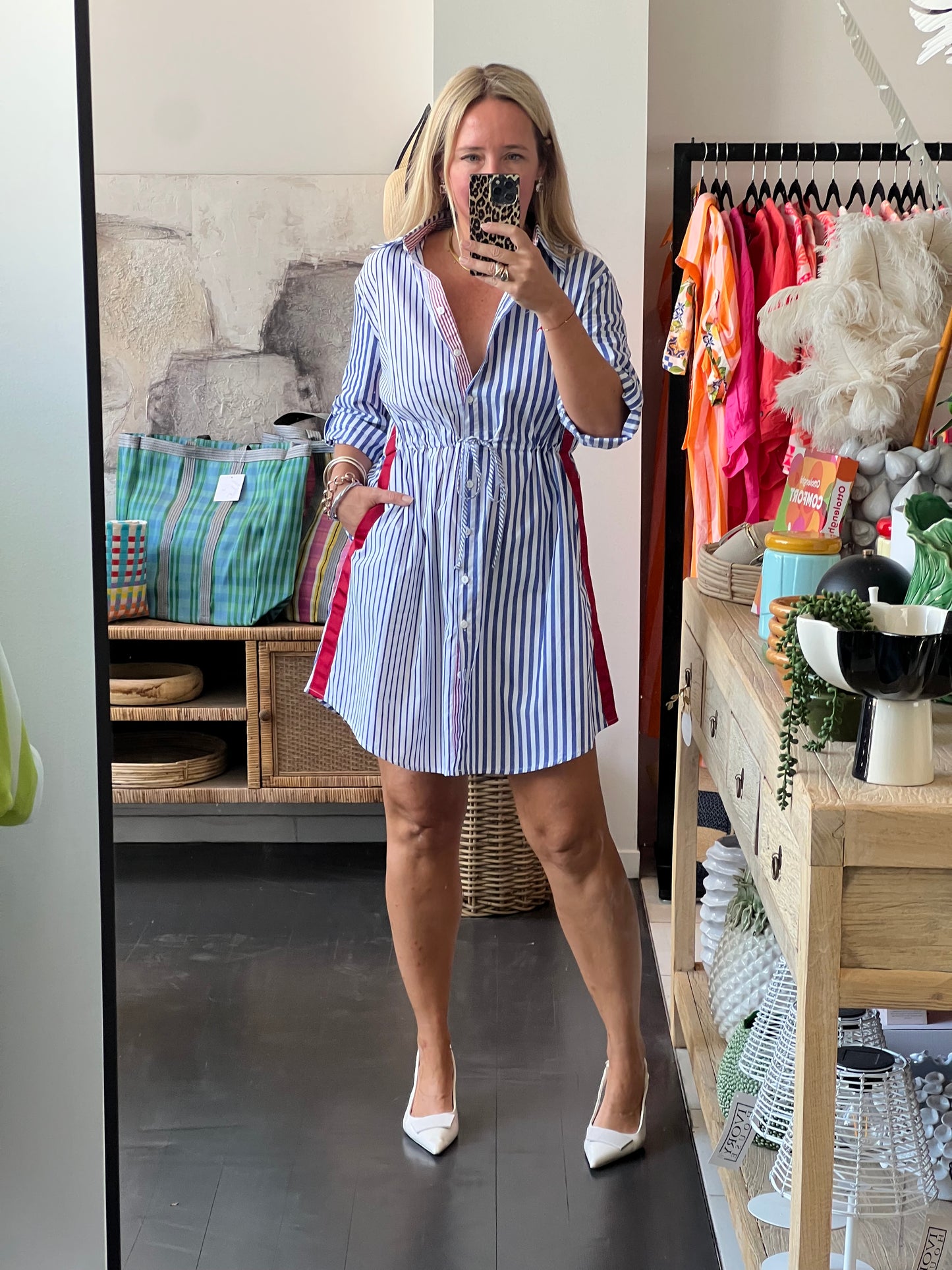 Blue & White Stripe Cotton Shirt Dress