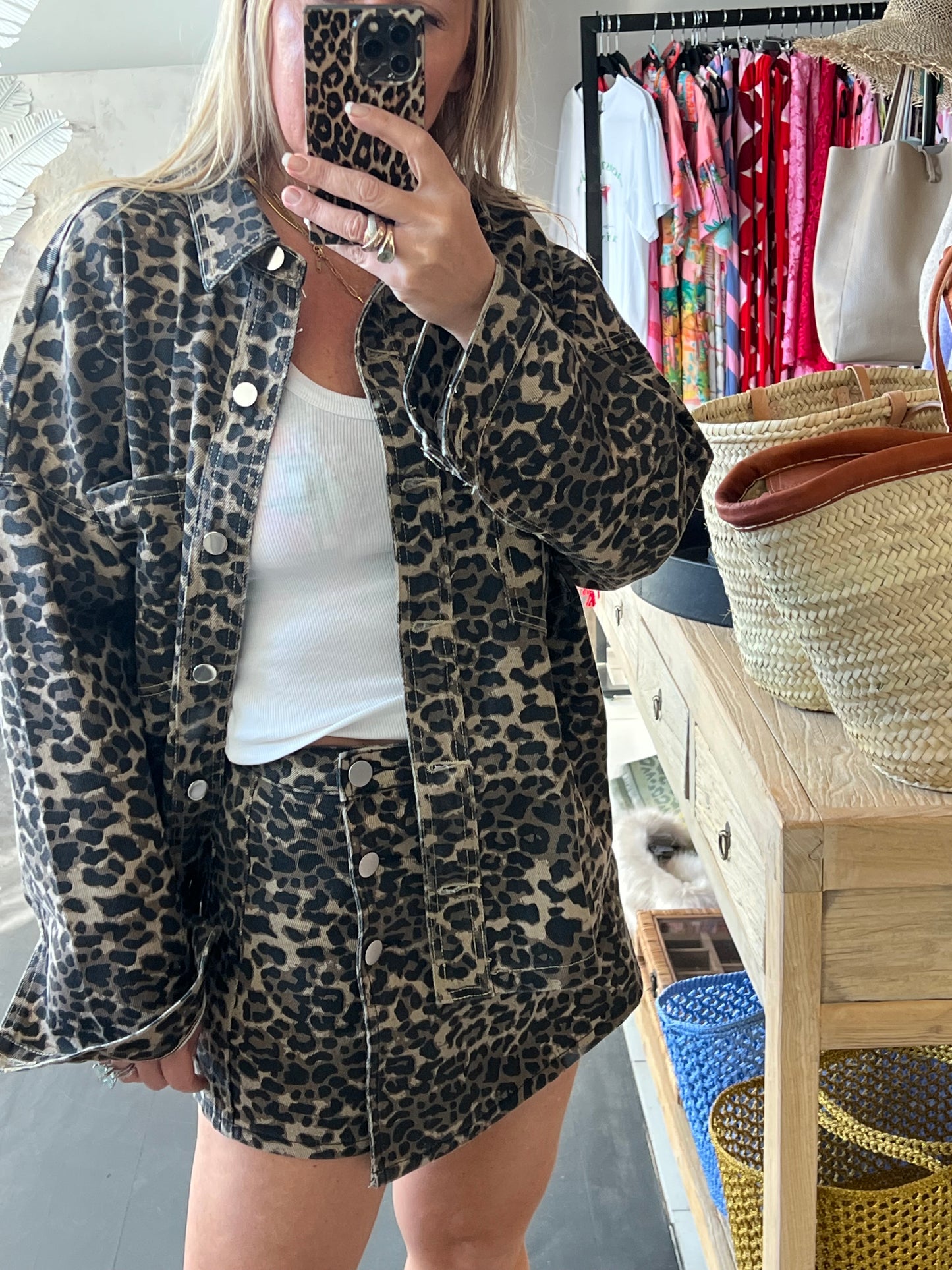 Denim Leopard Shirt Jacket shacket