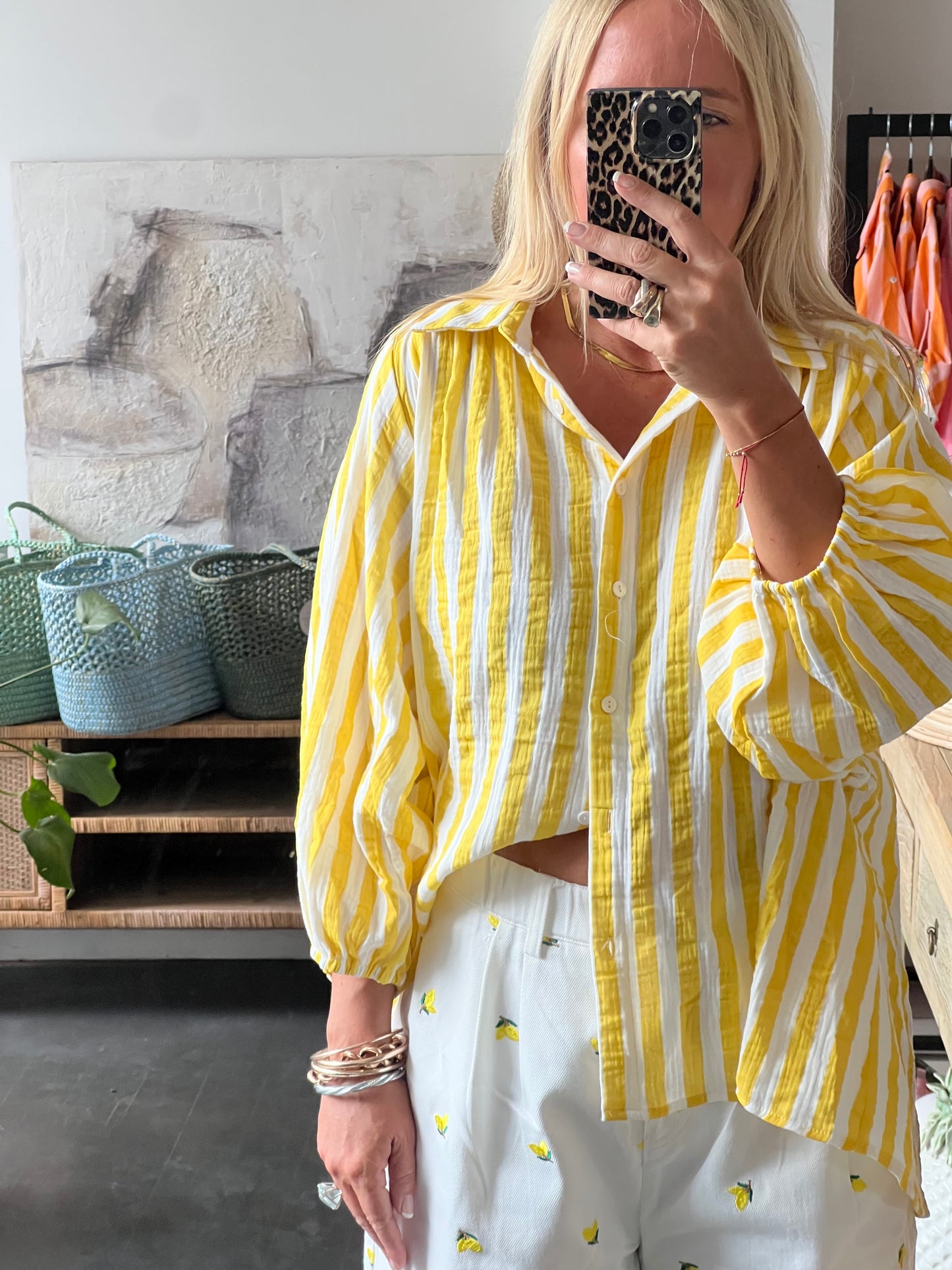 Relaxed Stripe Cotton Shirt  yellow